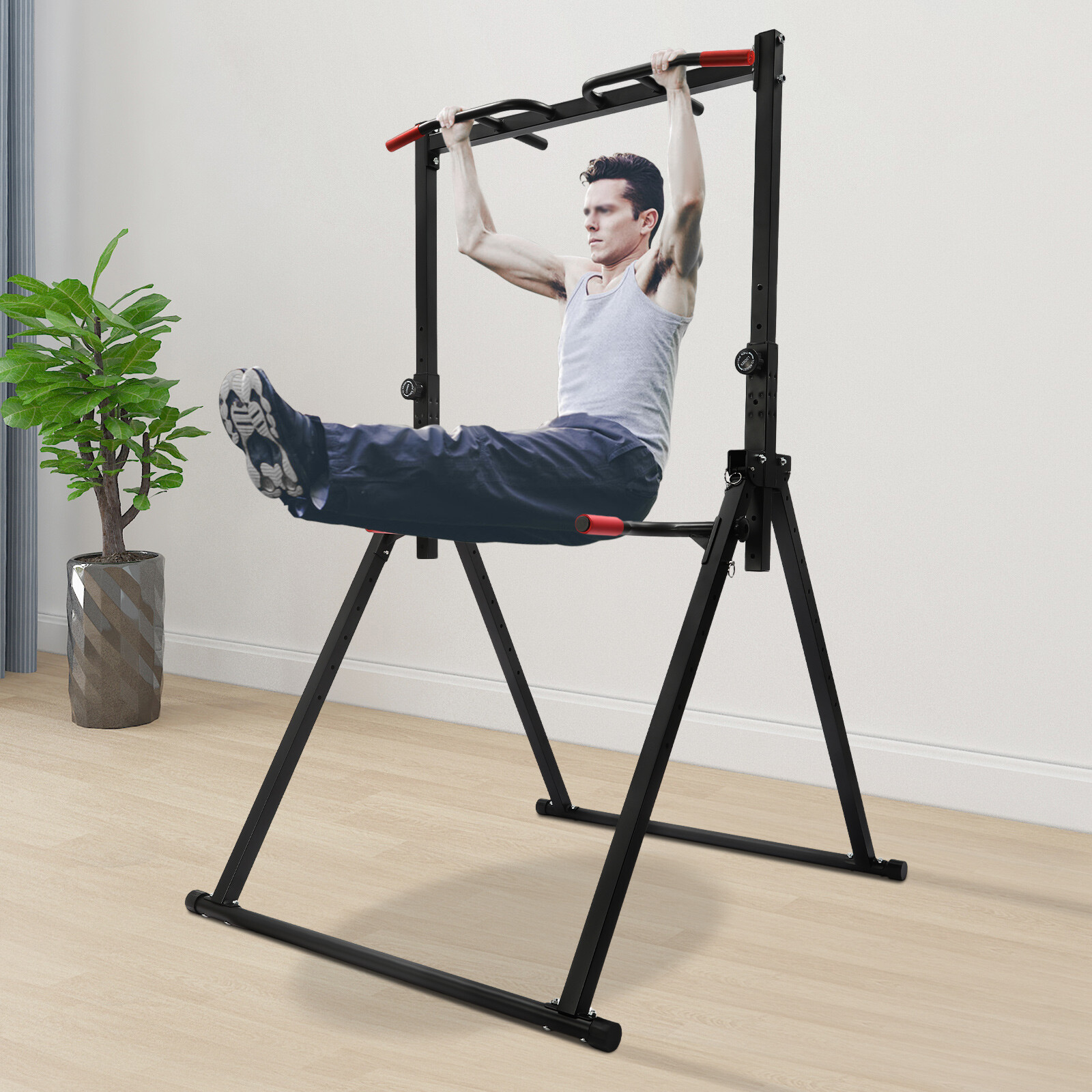 Adjustable Power Tower Dip Station Pull Up Bar, Multifunction Triangular Struct