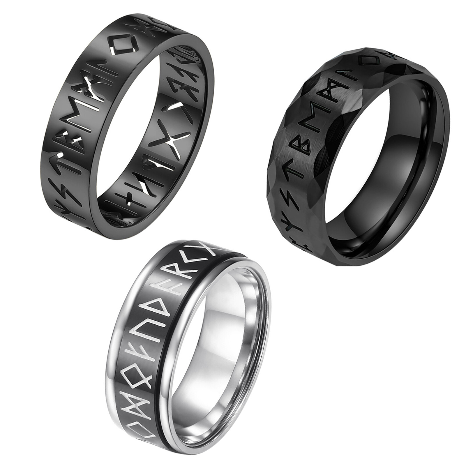3pcs Mens Norse Viking Spinner Ring Set Fidget Anti-anxiety Band Stainless Steel