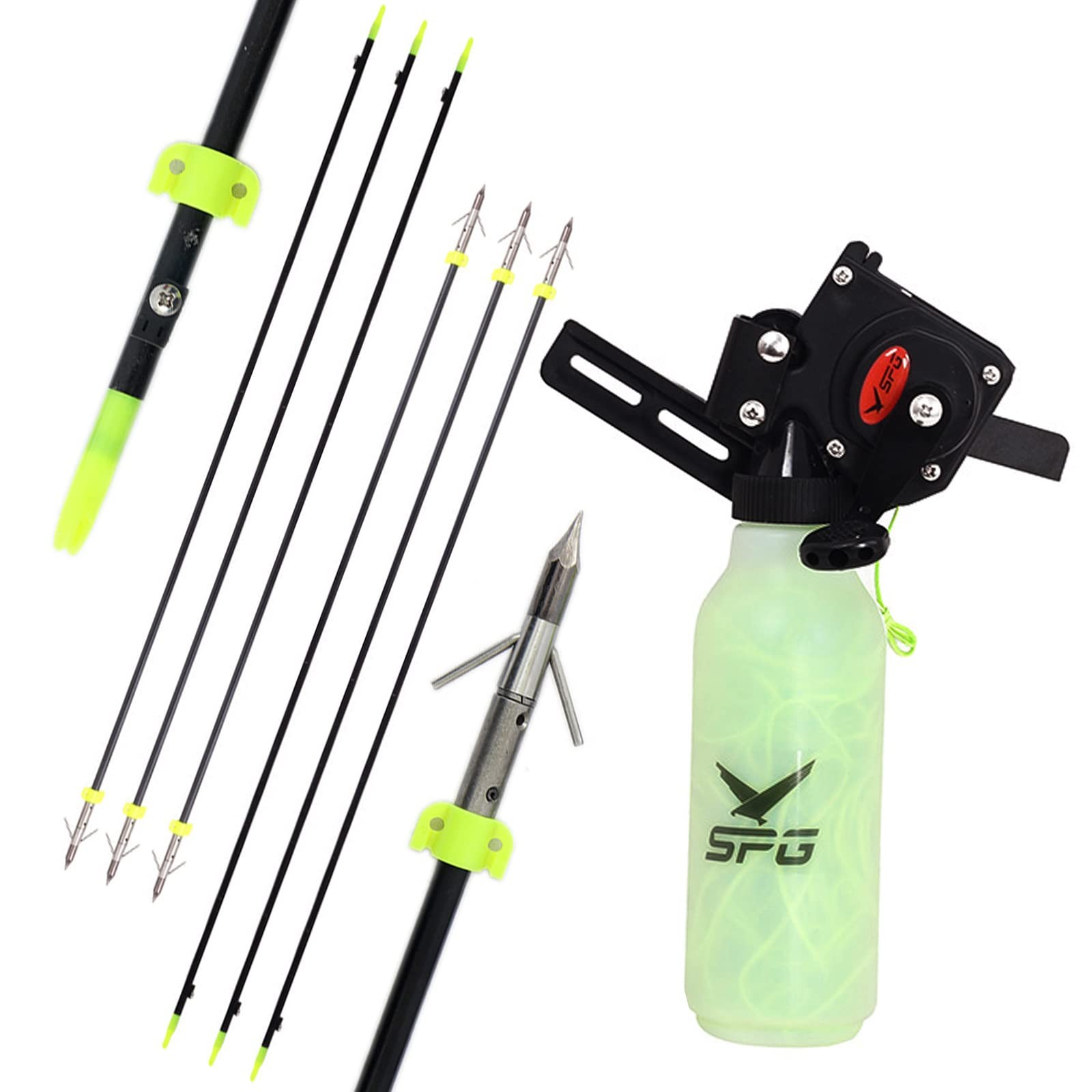 Archery Bow Fishing Reel Kit Bowfishing Reel with Bowfishing Arrows Set Fiber...