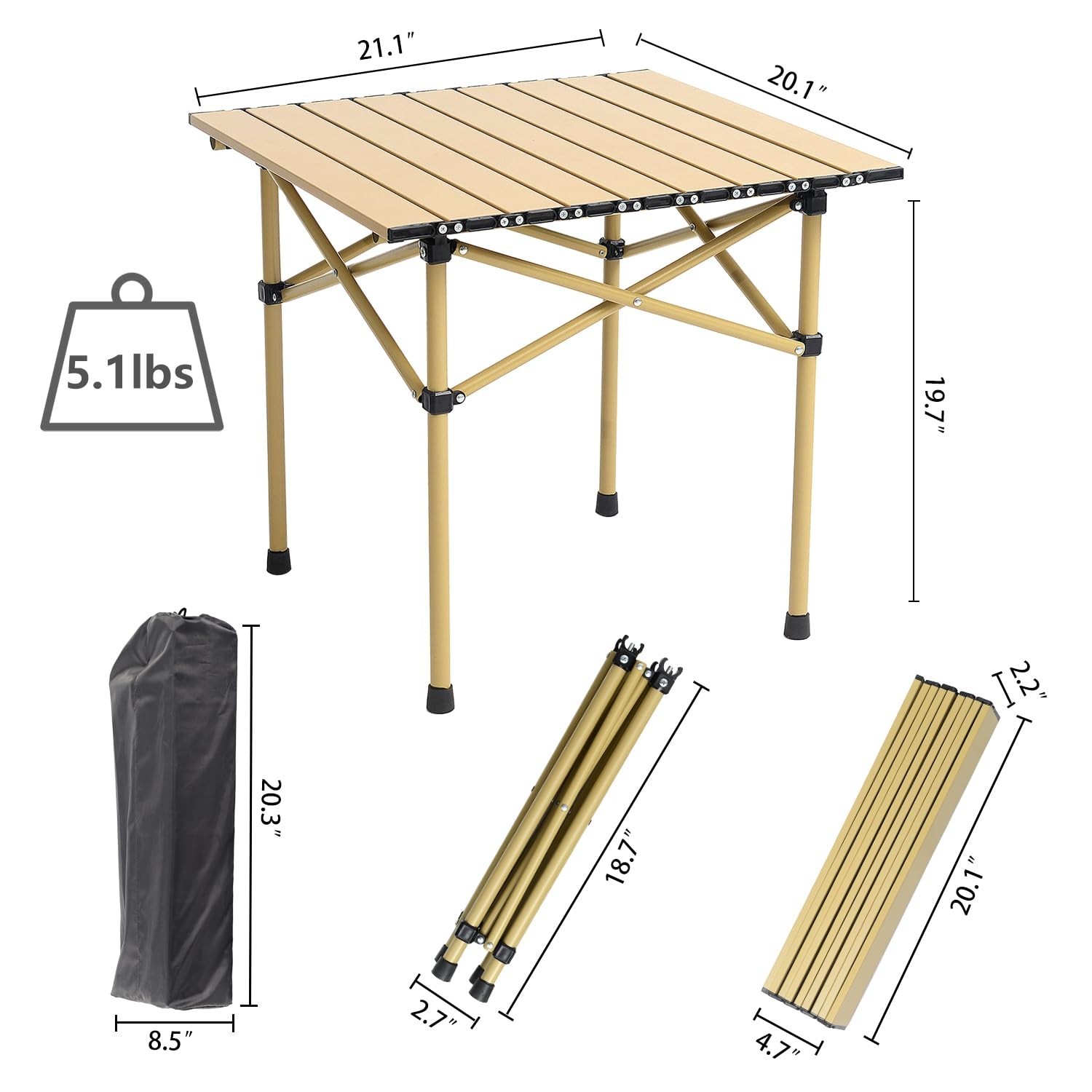 Portable Camping Table Folding Side Table Aluminum Lightweight Table with Car...