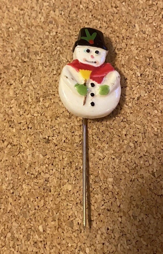 Christmas Holiday Snowman Hatpin Hat Pin Scarf Pin Lapel Small