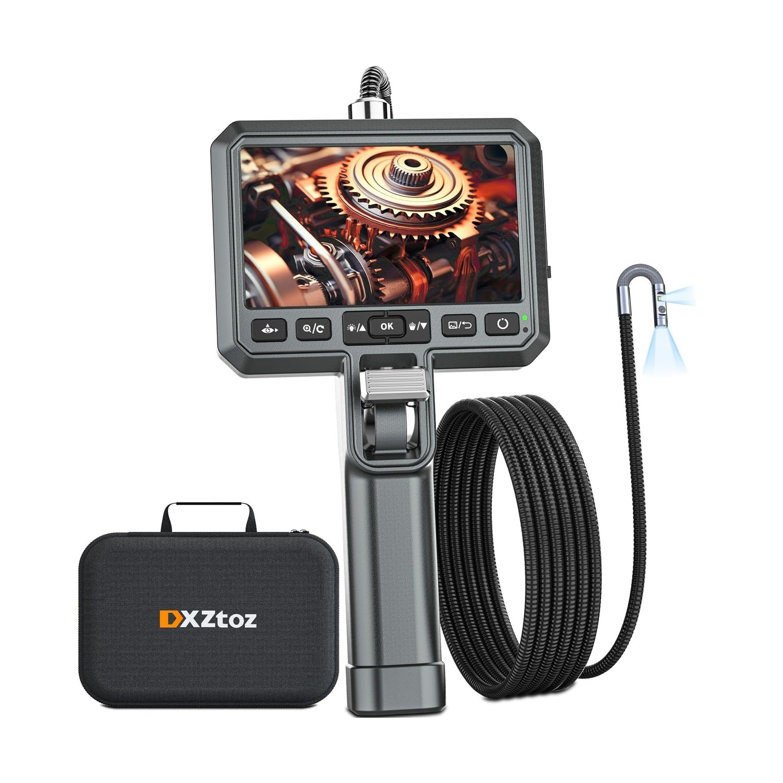 DXZtoz Dual-Lens Articulating Borescope with Light, 0.25in Ultra-Thin Probe, ...