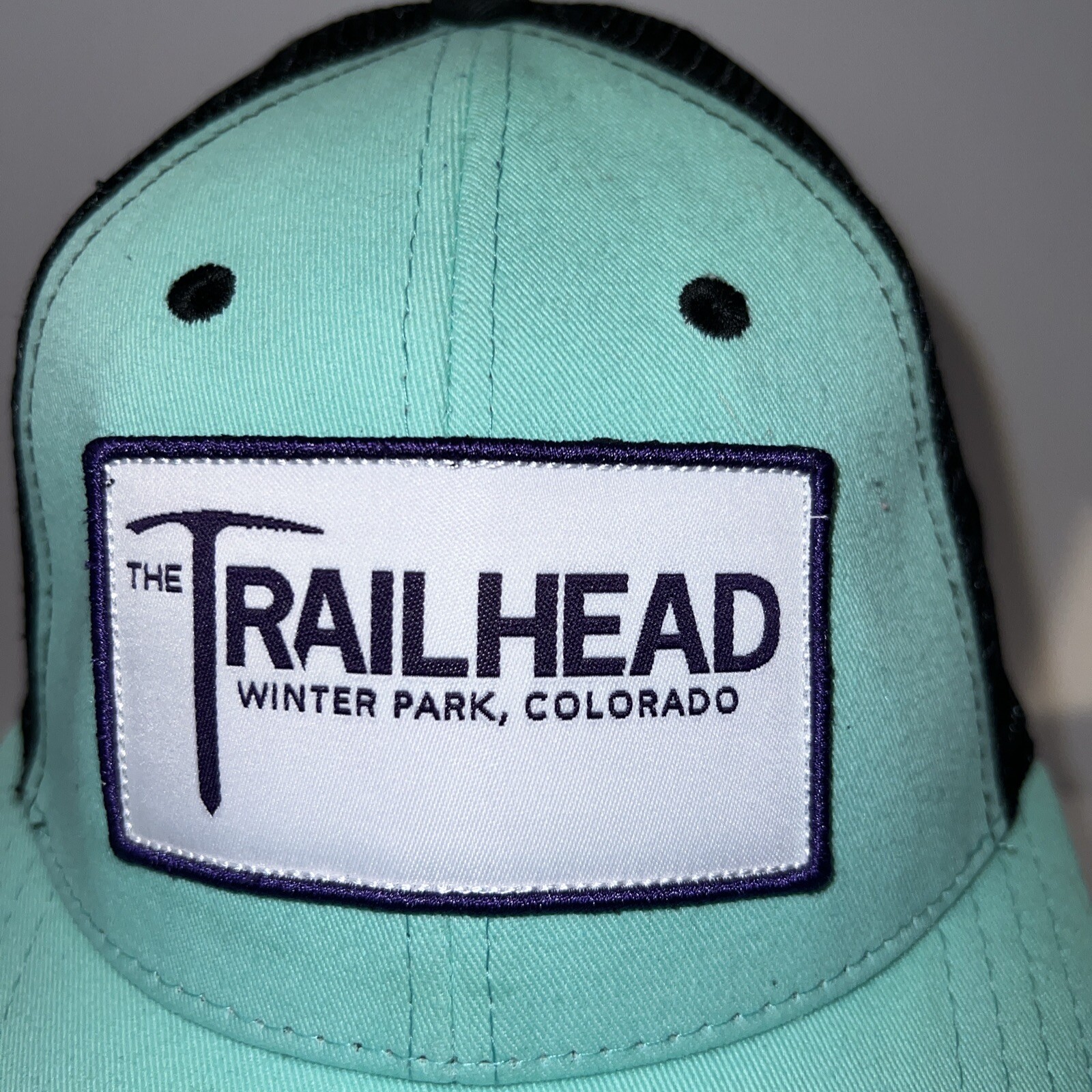 The Trailhead Winter Park Colorado Mint/Black Trucker Hat Cap Snapback EUC