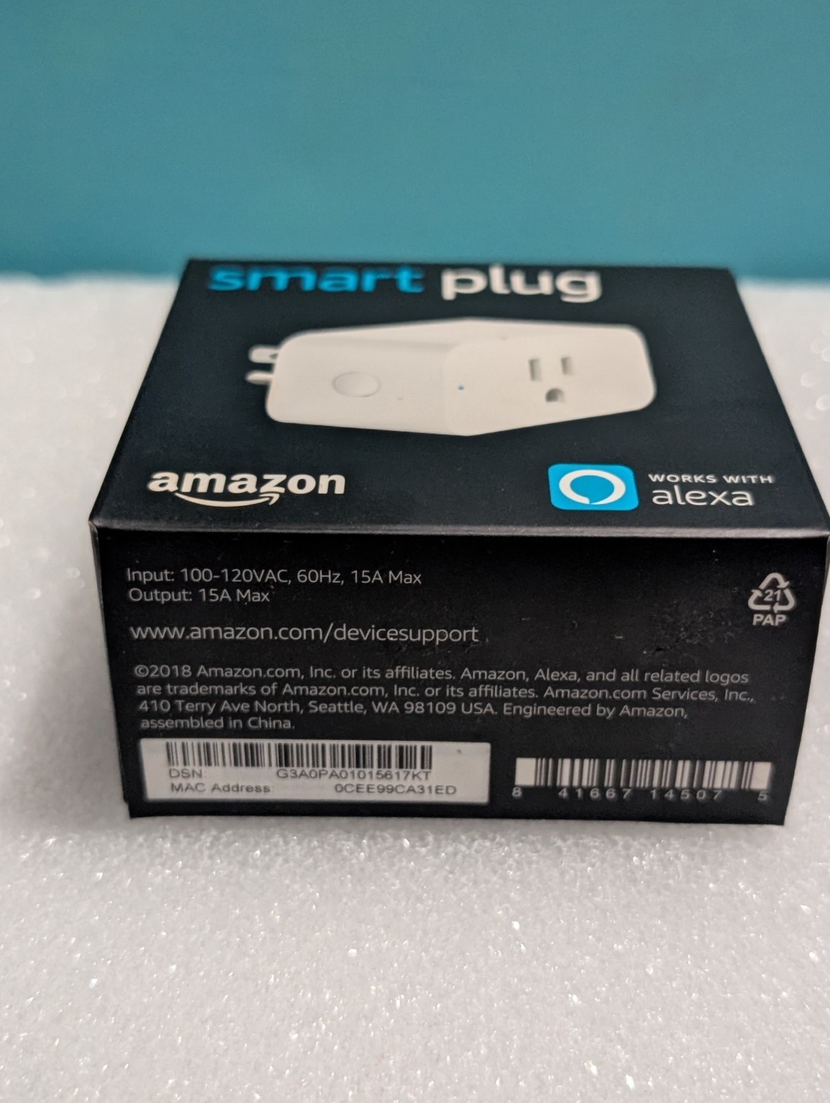Amazon Smart Plug, Works With Alexa, 3 Prong, Single Socket, Wifi Plug