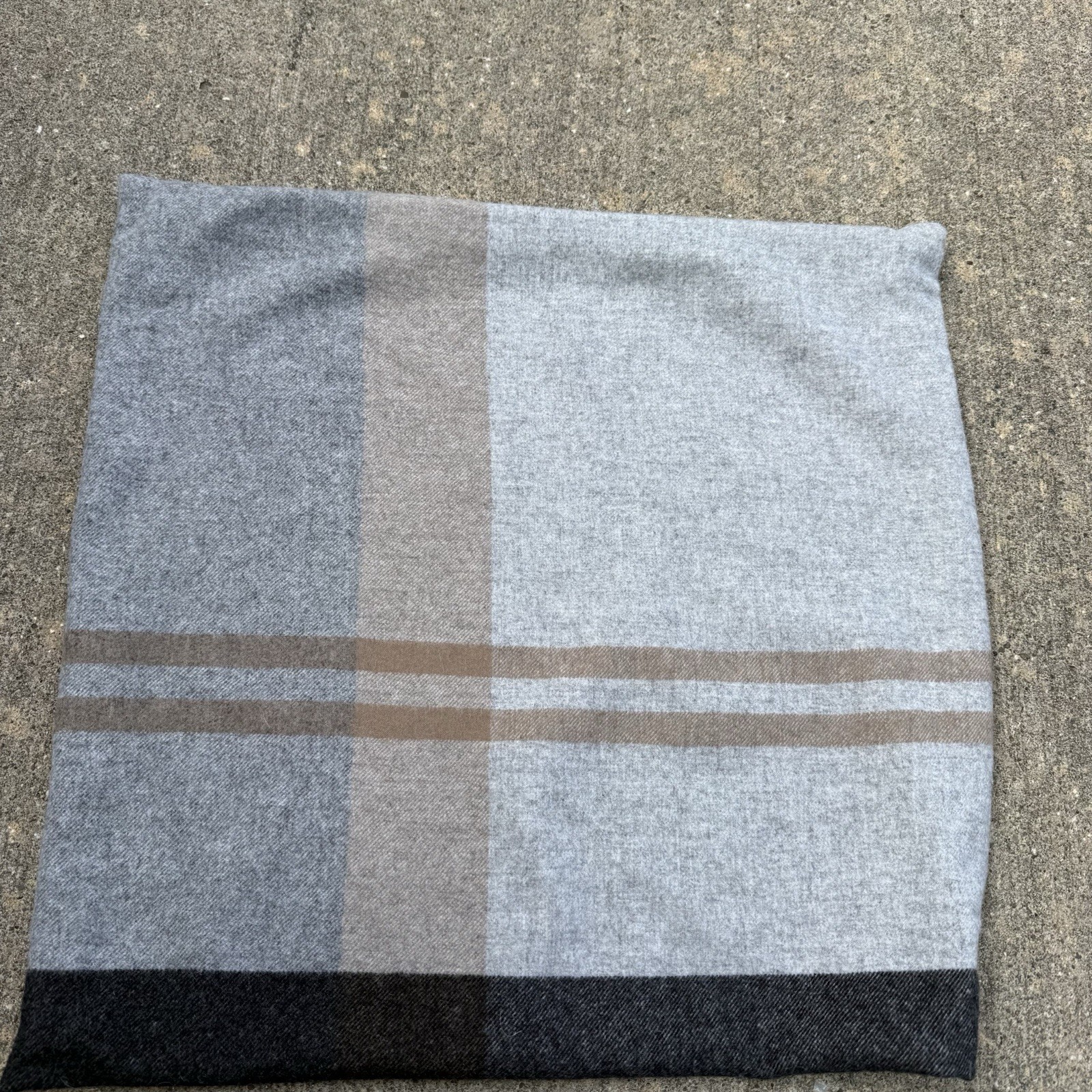Williams Sonoma Lambs Wool Tartan Pillow Cover 22” Brown Gray, Plaid Soft Square