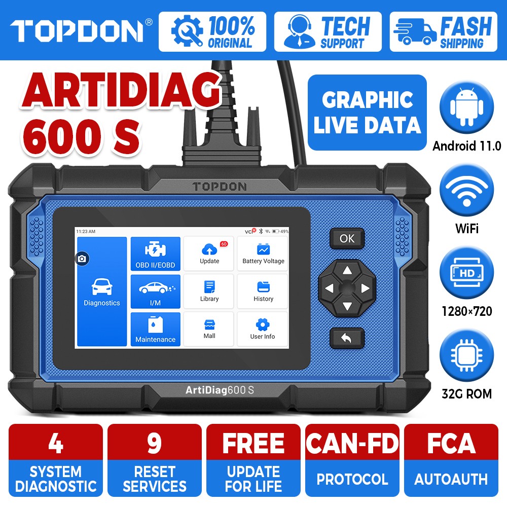 TOPDON AD600S Free Updates 9 Reset Auto VIN Diagnostic Too Honda Hyundai Nissan