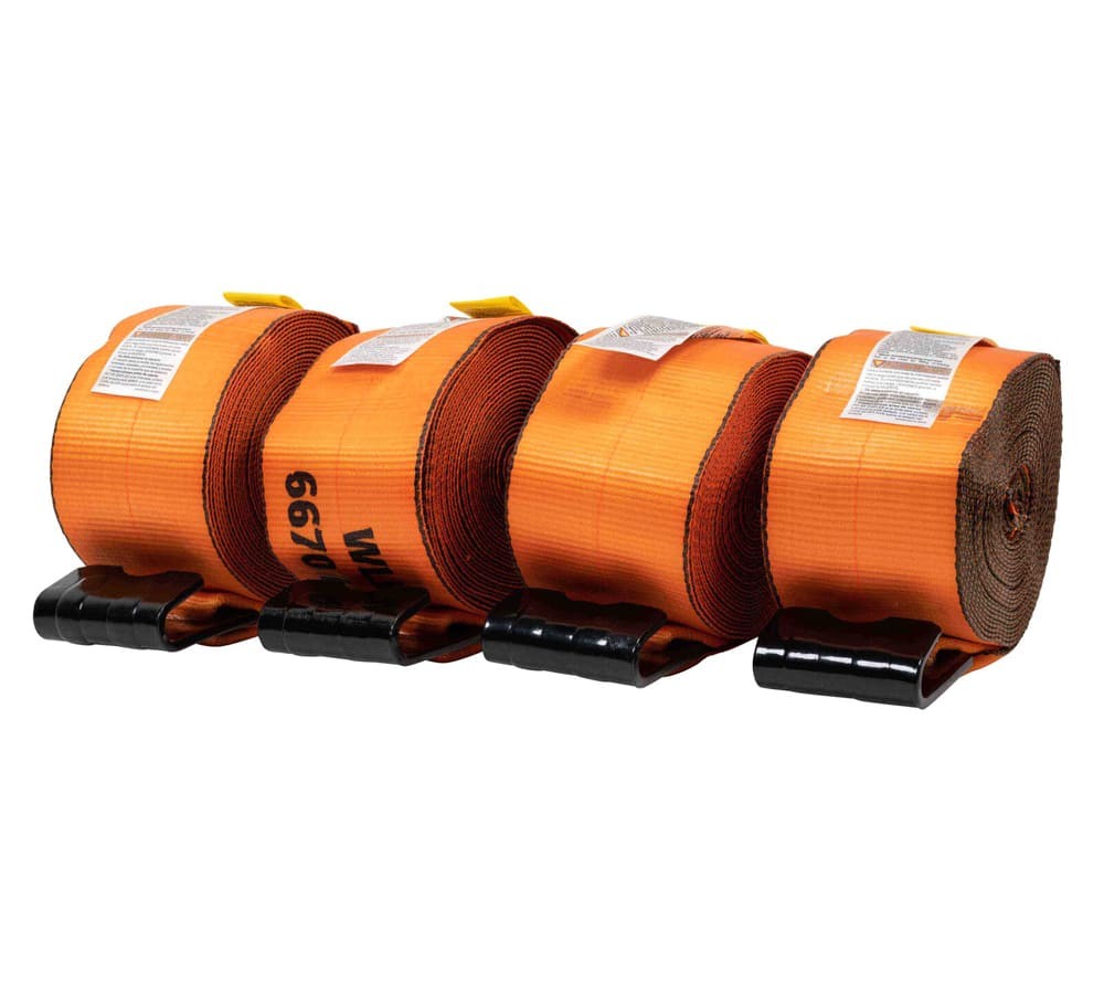 (4 Pack) 4" x 30' Winch Strap with Flat Hook - High Abrasion Orange