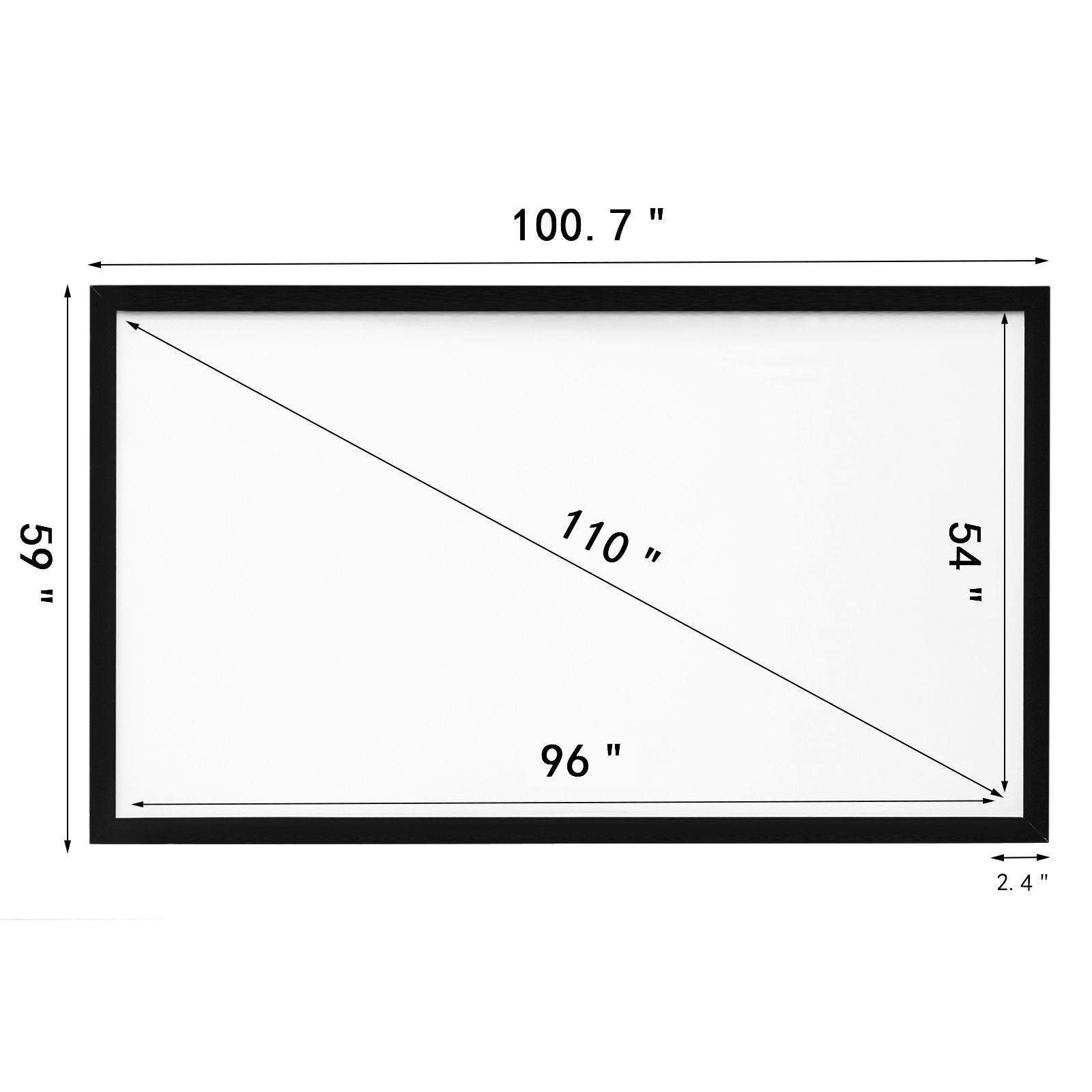 110" HD 16:9 Projector Screen, 160° Viewing Angle, PVC White