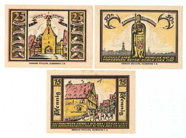 SET OF 3 GERMANY NOTGELD 25.50.75 PFENNIG STADT-QUAKENBRUCK 1921 UNC