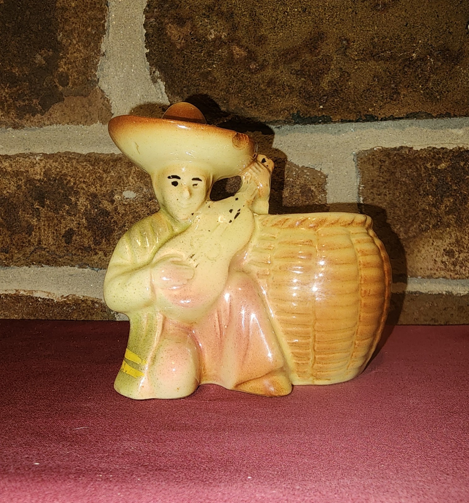 Ceramic Mariachi Man Playing Guitar Japanese Planter