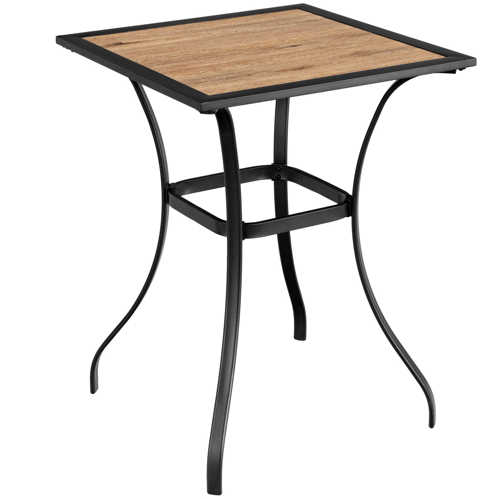 Outddor Square Bar Table Wood-Like Tabletop Metal Frame Garden Backyard