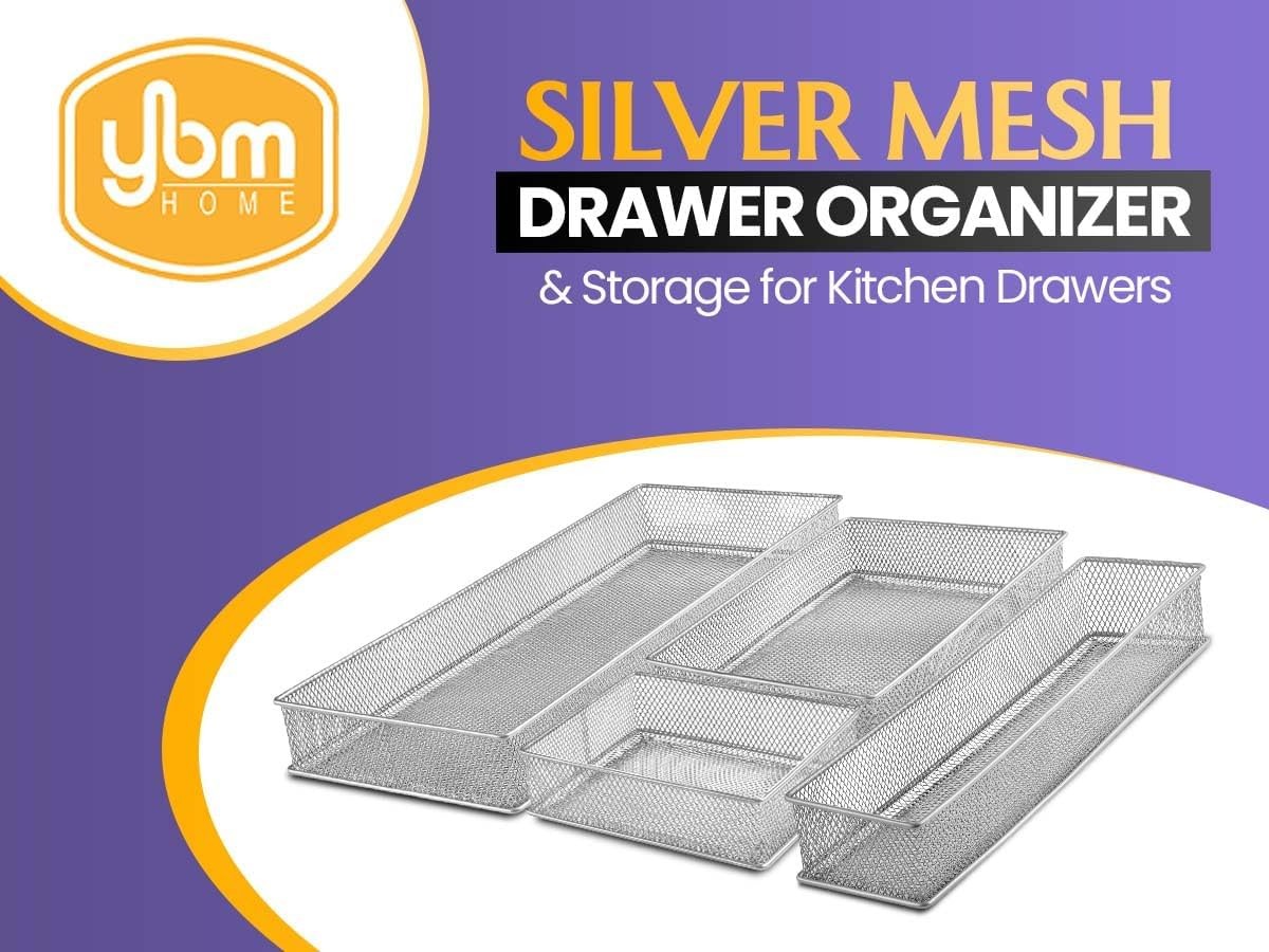 Silver Mesh Drawer Organizer and Storage for Kitchen Drawers, Serves as Suppl...