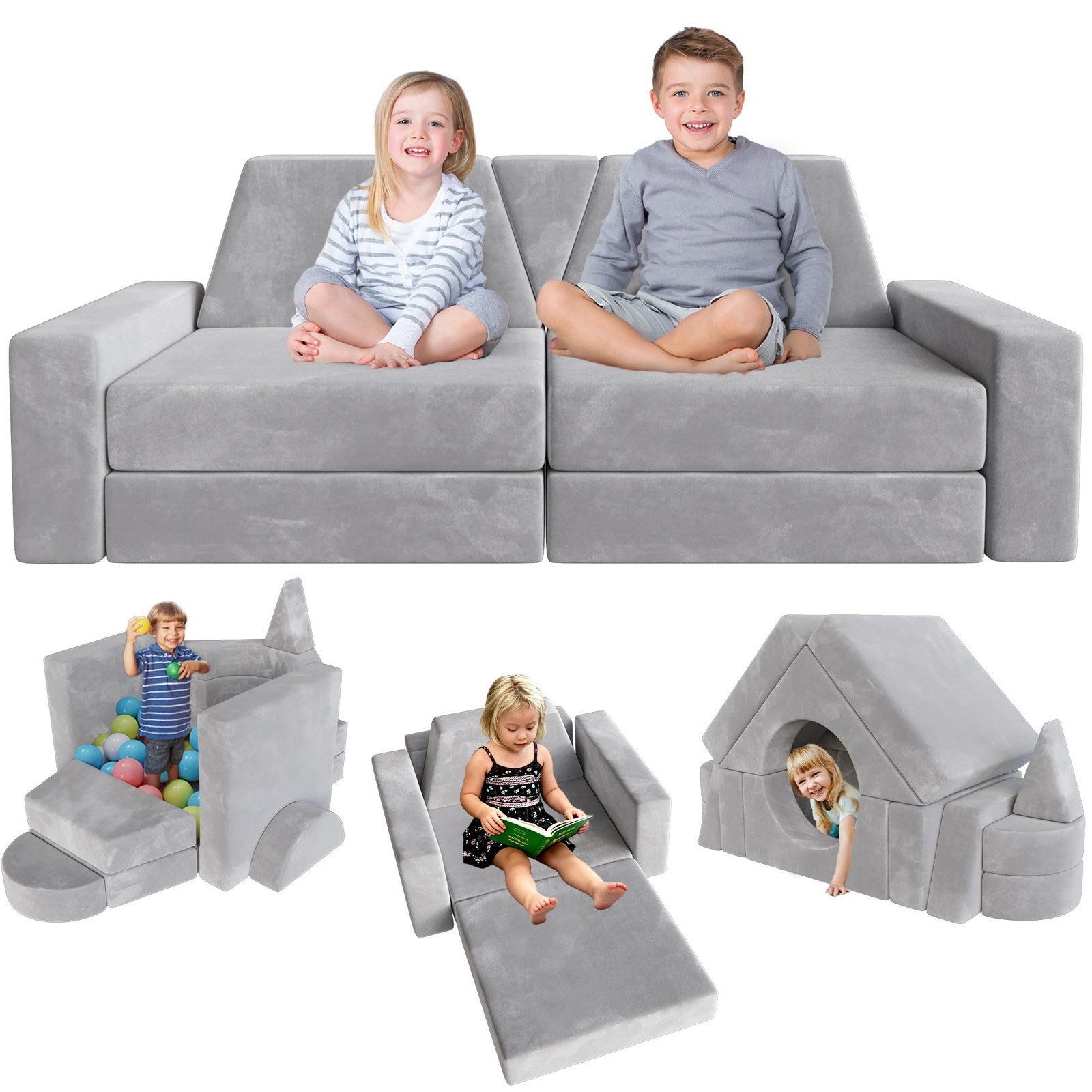 15pcs Modular Kids Play Couch, Kids Couch for Toddler & Children, Toddler cou...