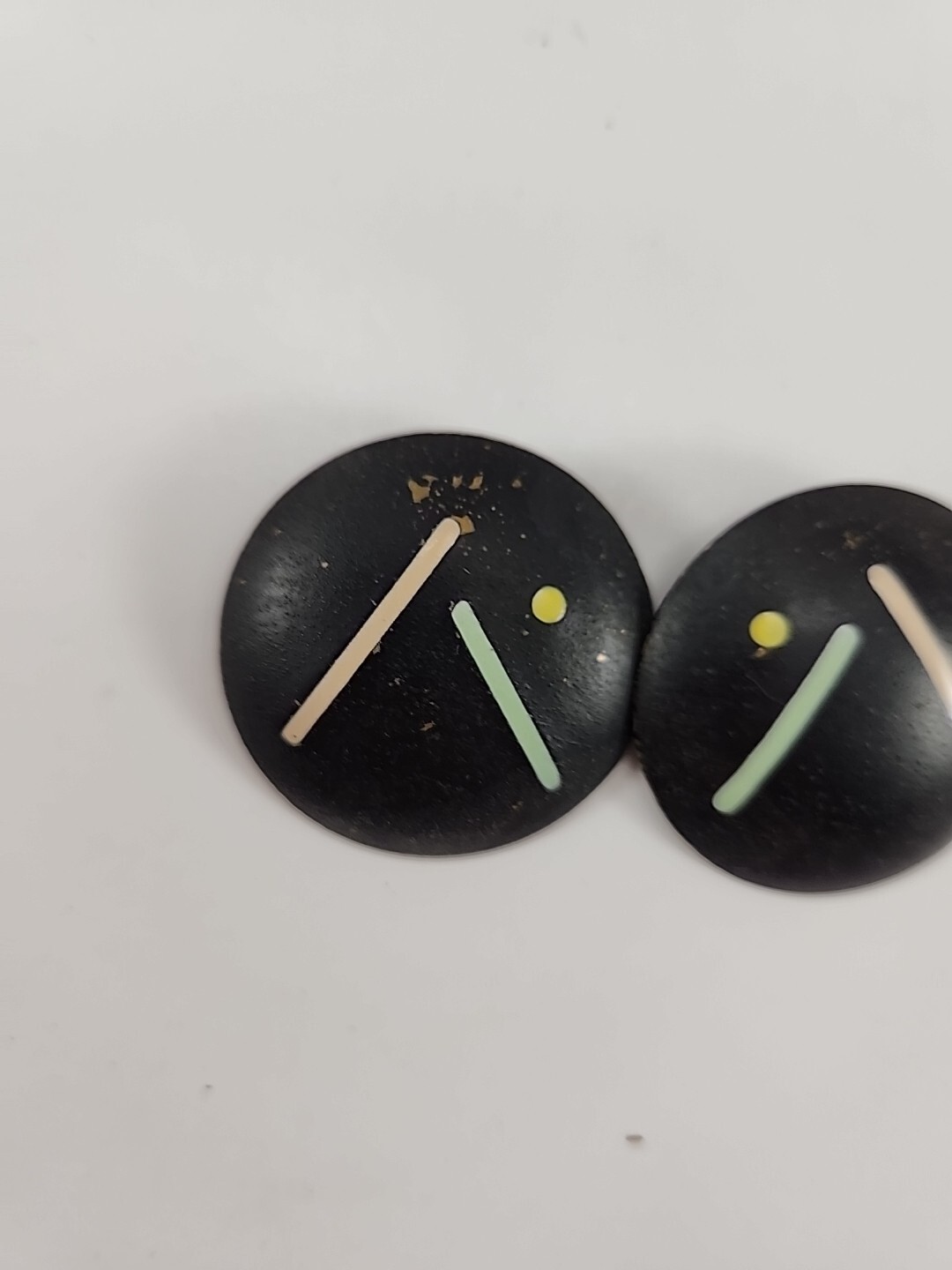 Black Round Abstract Retro Pierced Earrings FAST SHIPPING!!