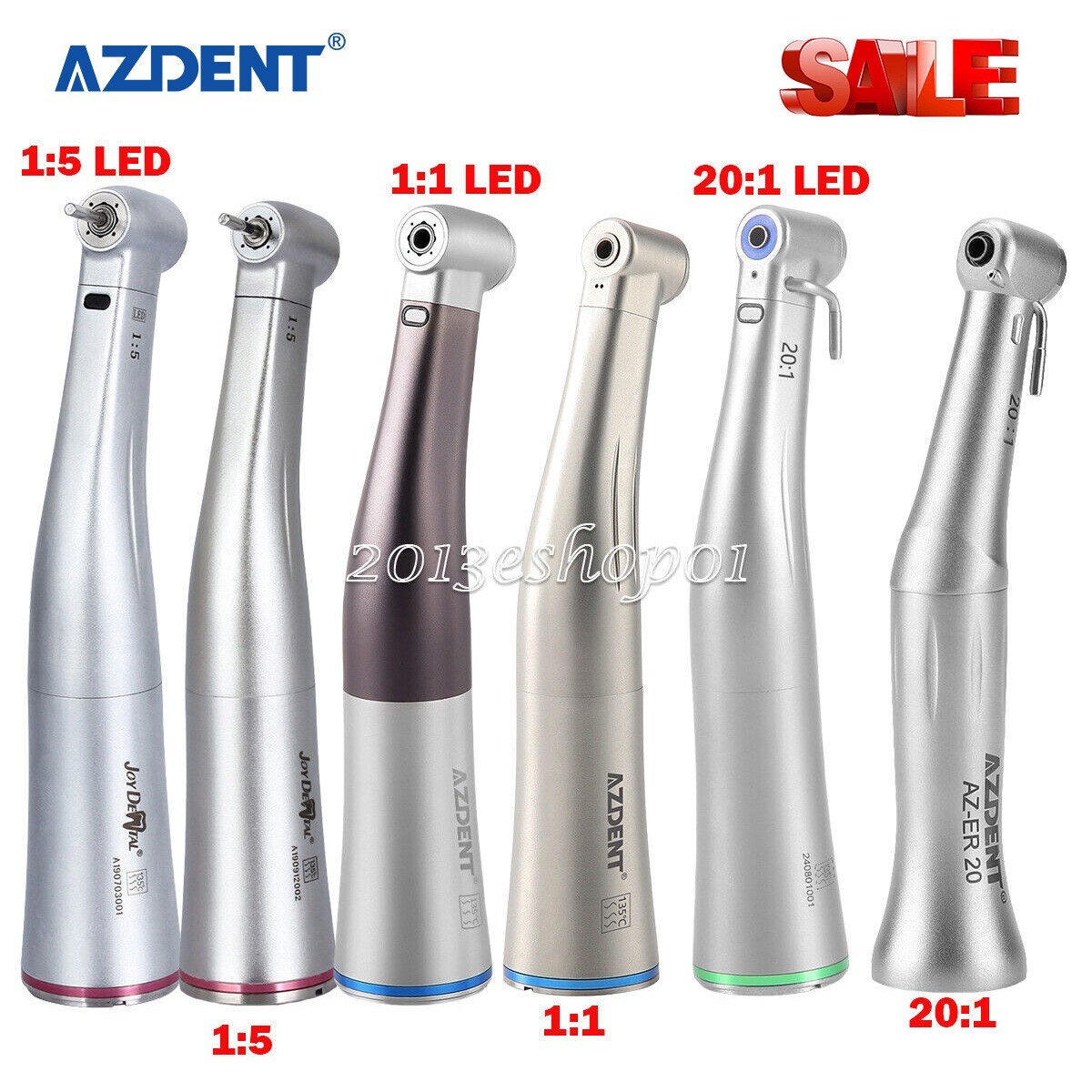 AZDENT Dental 1:1 /1:5 / 20:1 LED Optic Contra Angle Handpiece fit E-Type Motor