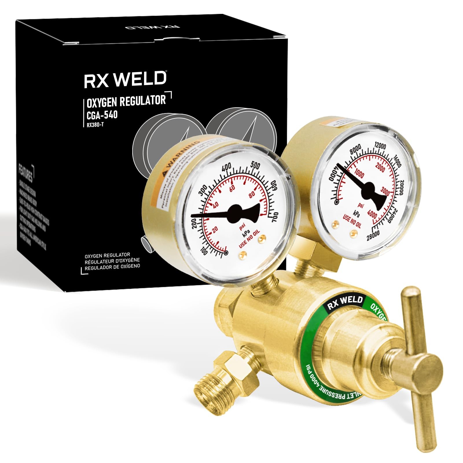 Oxygen Regulator Welding Gas Gauges CGA 540 Inlet Oxy for V-Style Torch Cutting