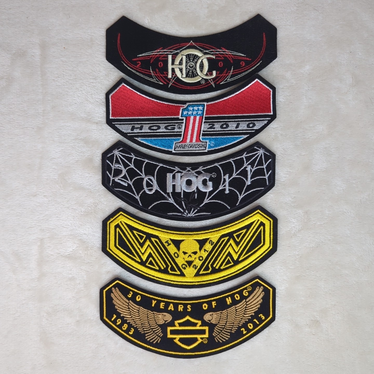 Harley-Davidson Owners Group 5 Rocker Patches Lot HOG 2009 2010 2011 2012 2013