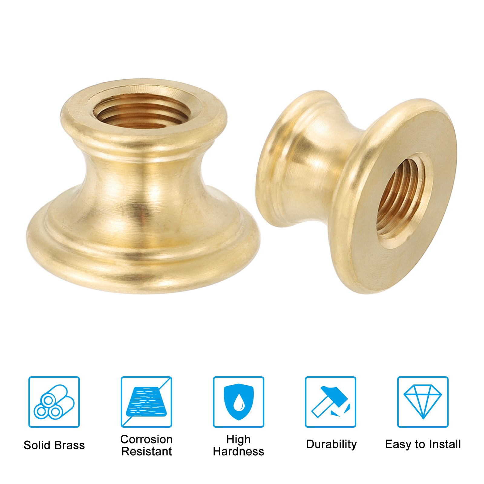 2Pcs Lamp Solid Brass Neck M10 Fine Threaded Turned Solid Brass Spindle 23x15mm