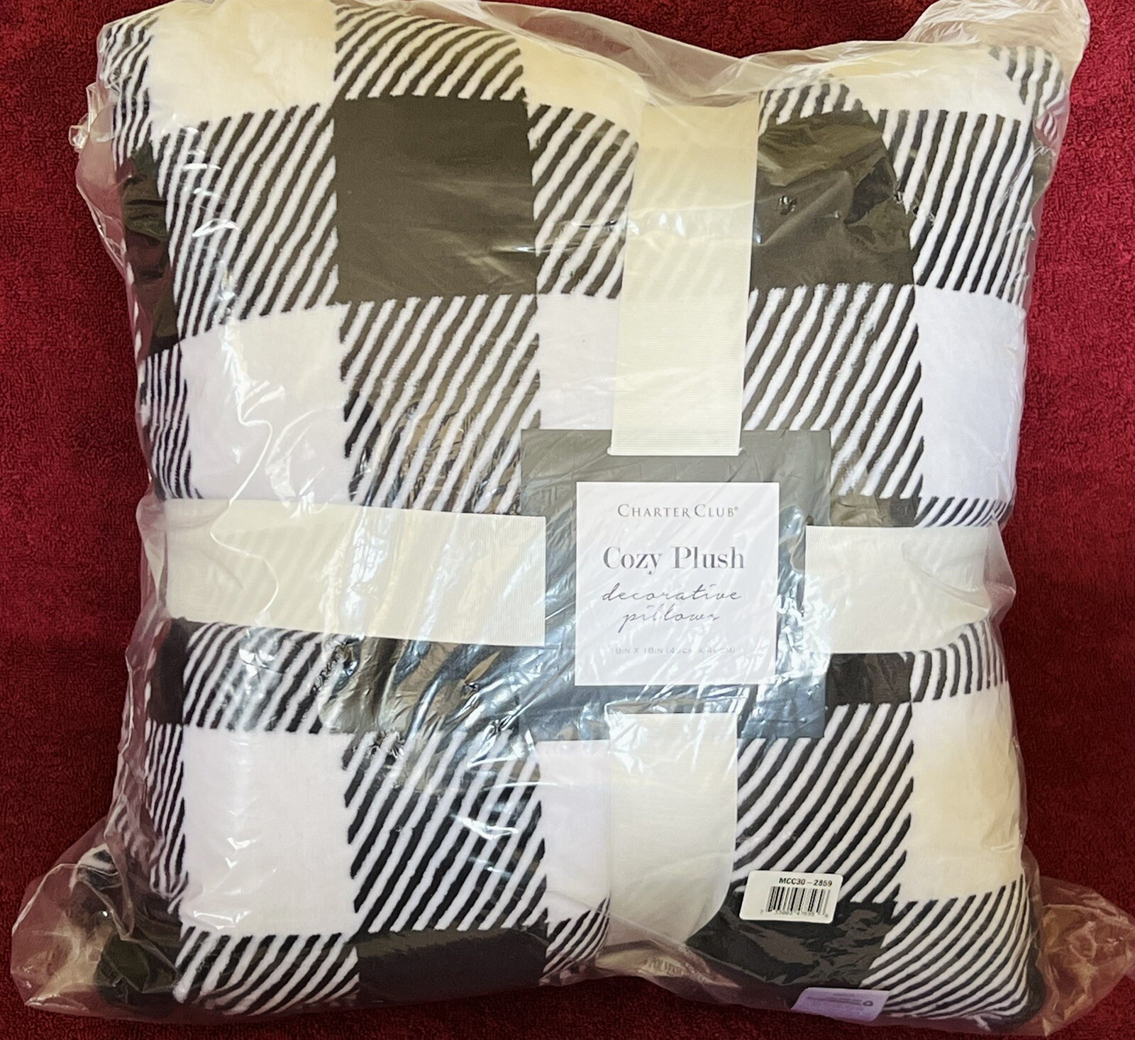 Charter Club Cozy Plush Decorative Pillow -Pair Buffalo Check New