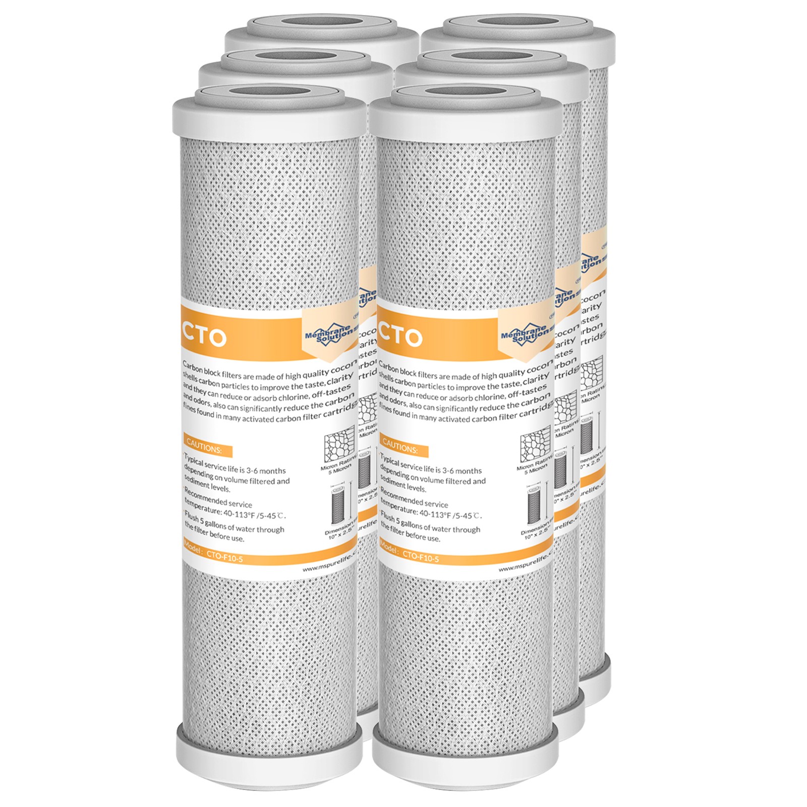 6 Pack 10"x2.5" 5 Micron Carbon Block Water Filter Whole House RO Replacement