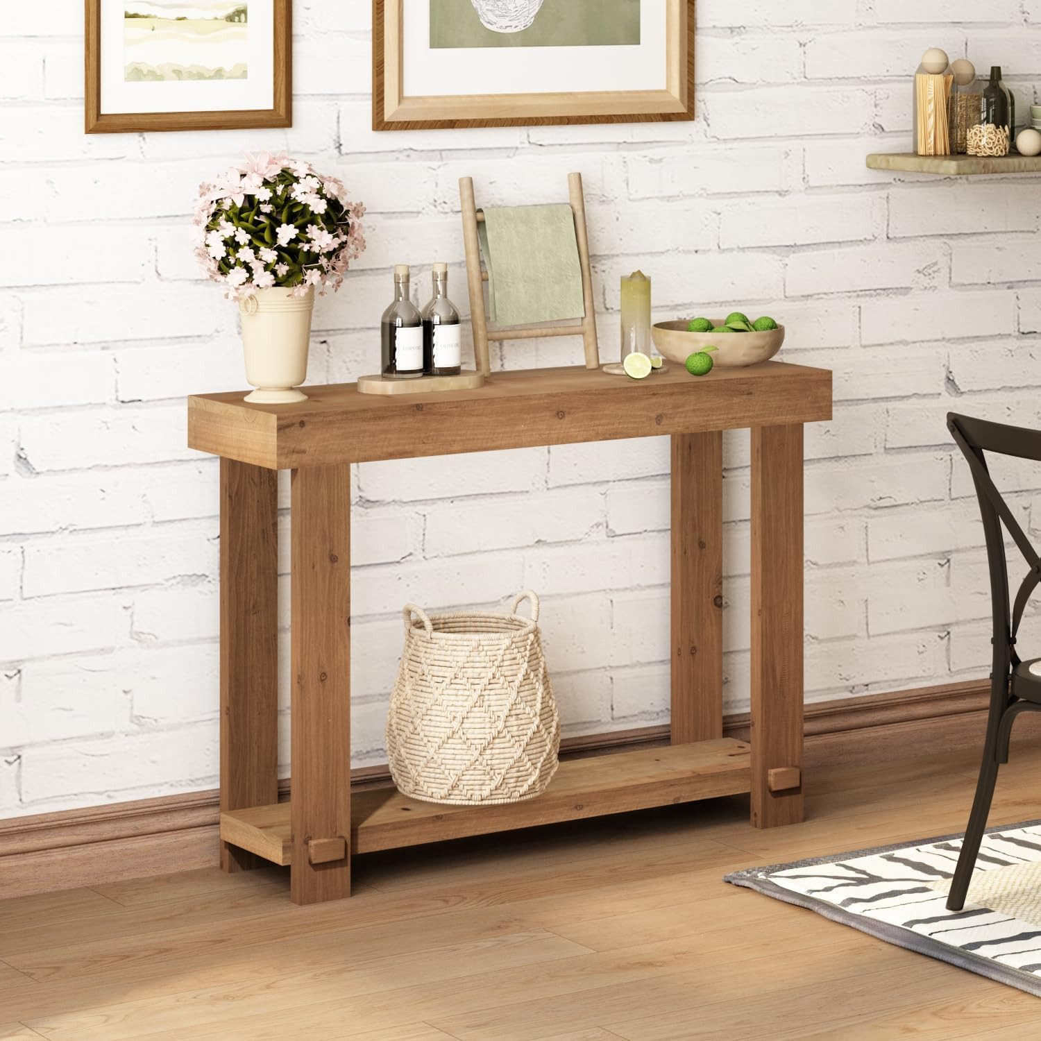 42.5" Solid Wood Console Table, Small Farmhouse Entryway Table | with Storage Sh