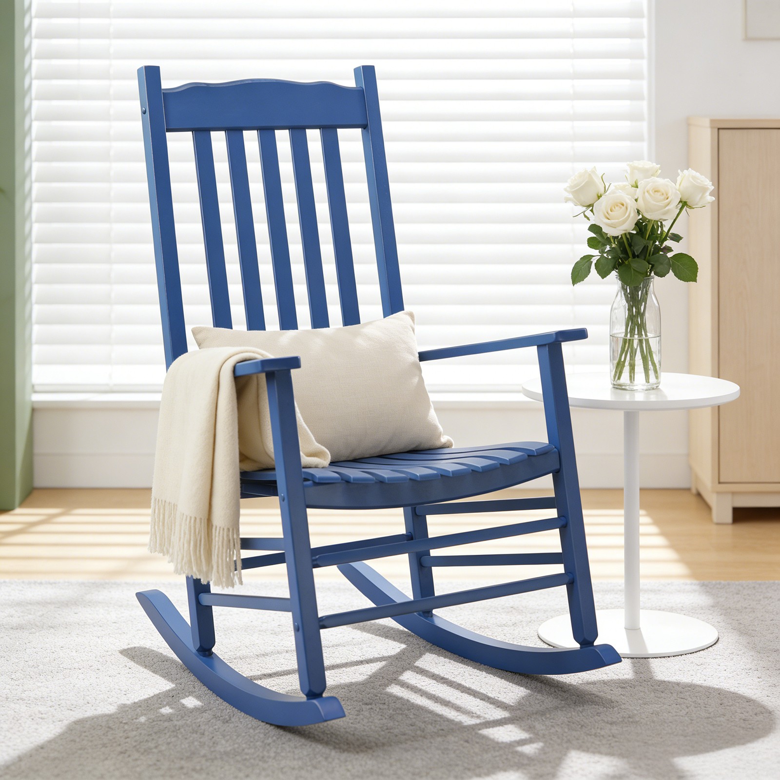 46in Wooden Rocking Chair, Armchair Durable Relaxing Chair for In/Outdoor Garden