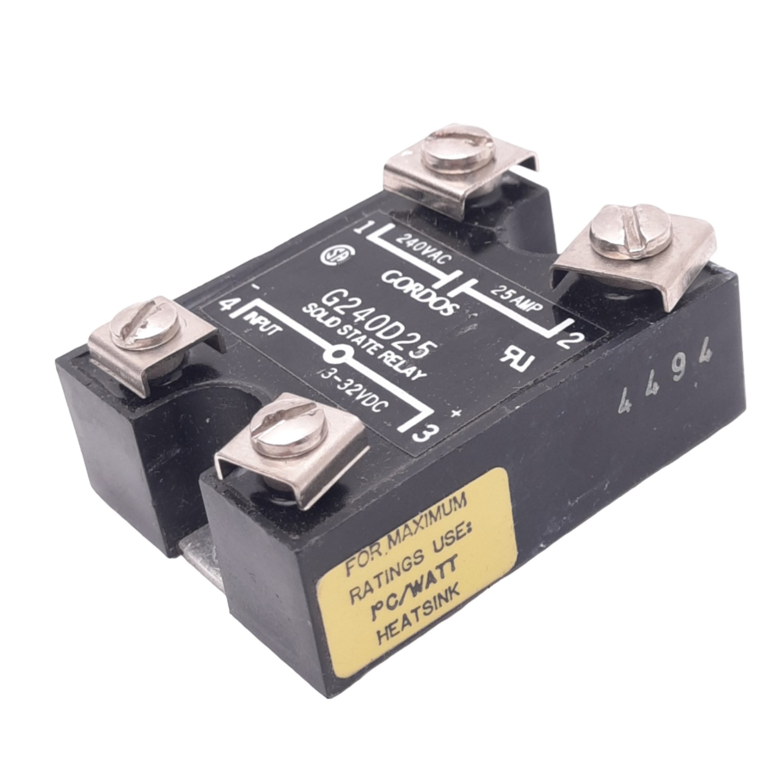 Gordos G240D25 Solid State Relay, 240VAC 25A Max, 3-32VDC Input