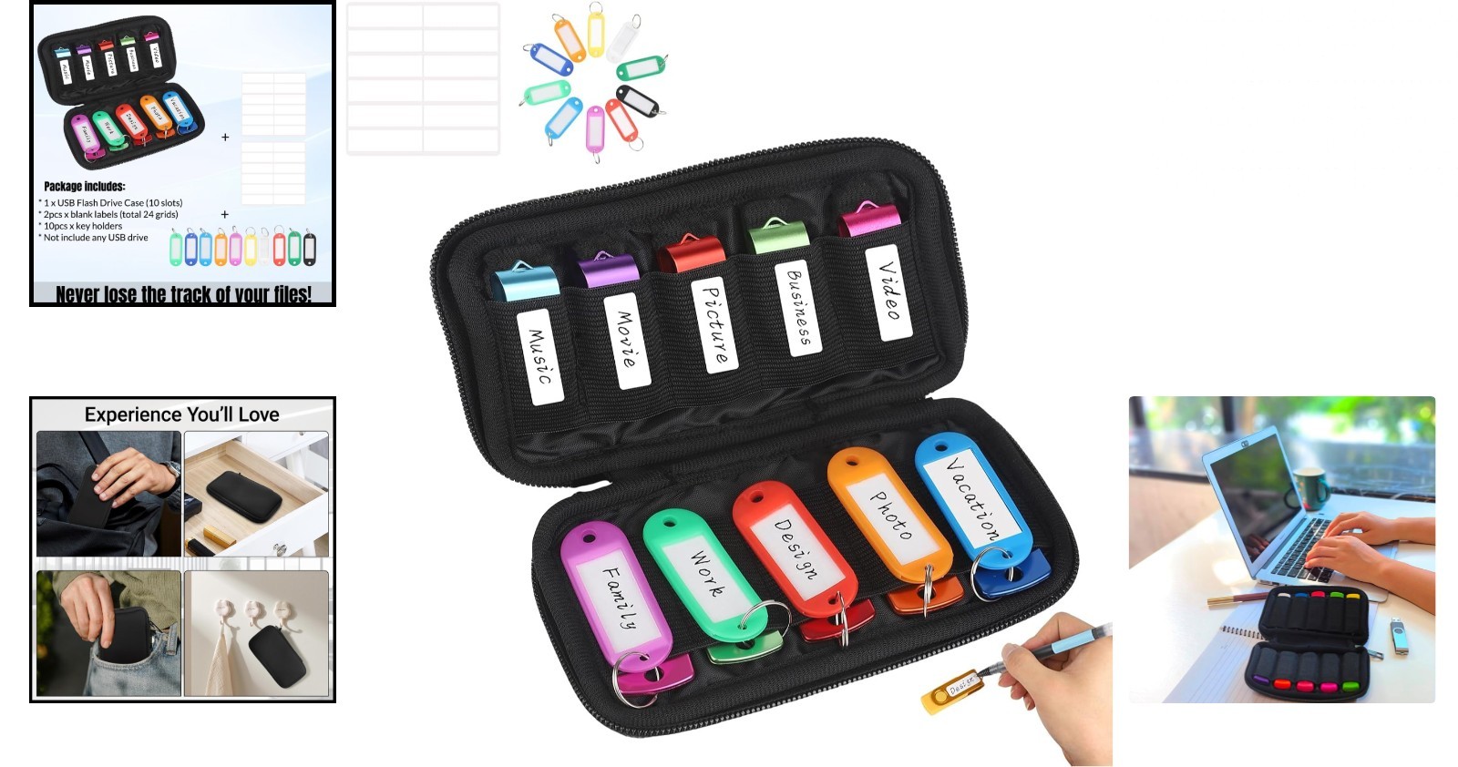 Portable USB Flash Drive Organizer Case with 10 Slots – Durable Neoprene Design