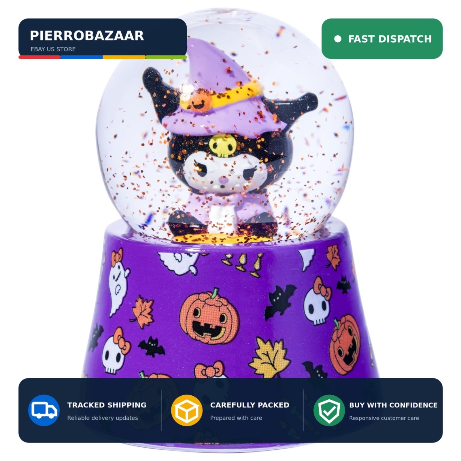 Sanrio Hello Kitty Kuromi Light Up Snow Globe Halloween 45mm