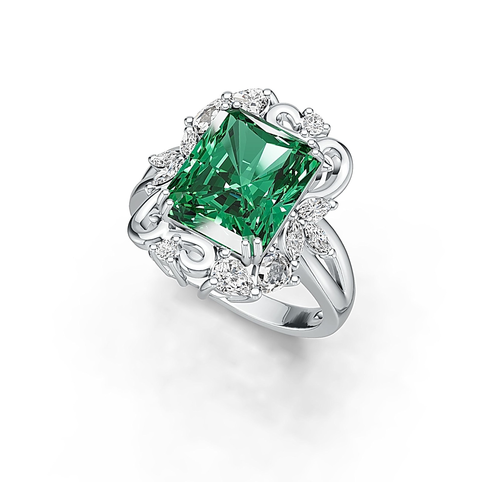 Sterling Silver Semi Mount Ring Setting Emerald OCT 12x10mm Art Deco