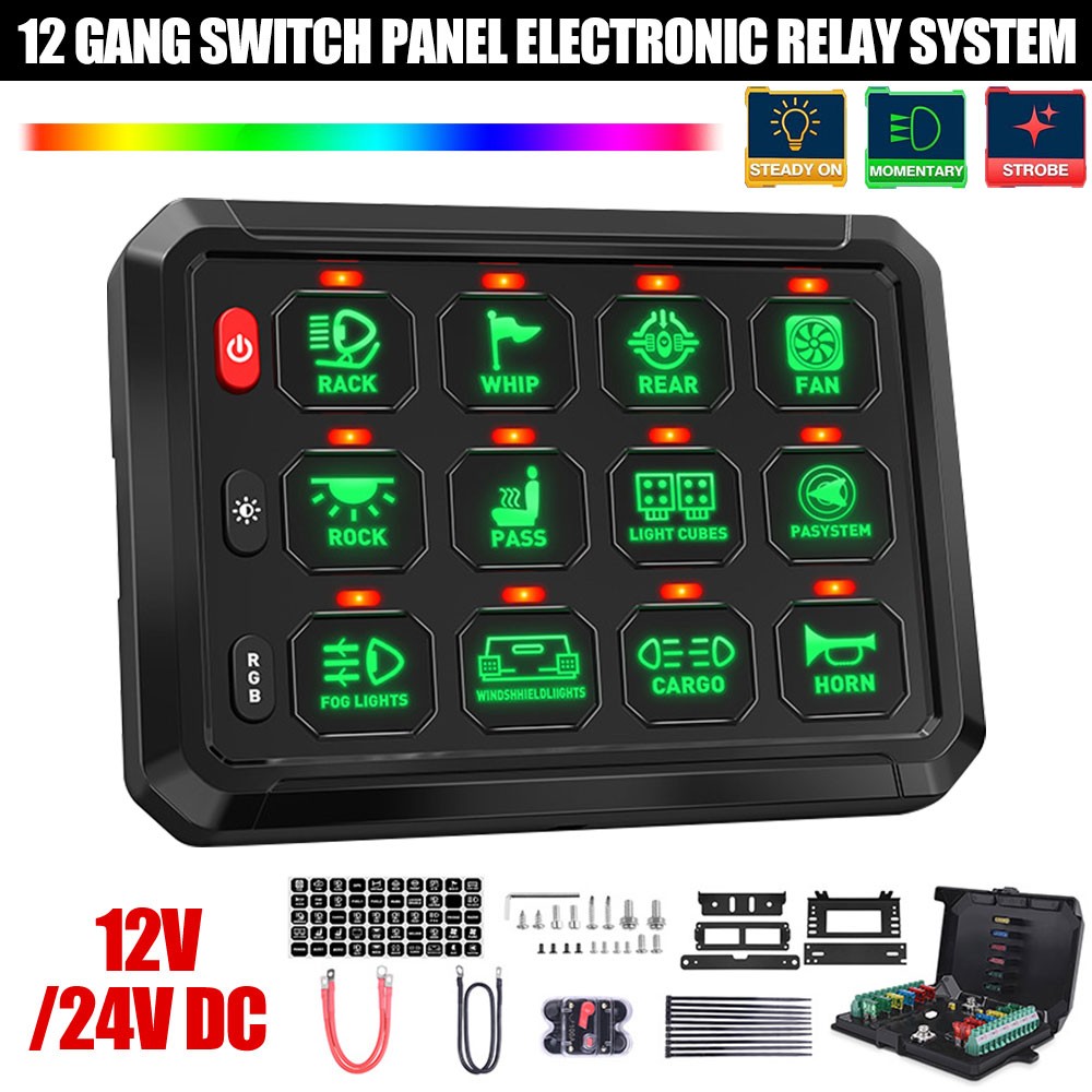 RGB 12 Gang Switch Panel Wireless LED Light Bar Relay System Car UTV Marine Boat