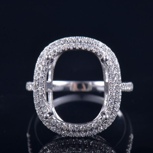 Custom Oval 14×12MM BIG Semi Mounting Natural Diamond Halo Ring 14K White Gold