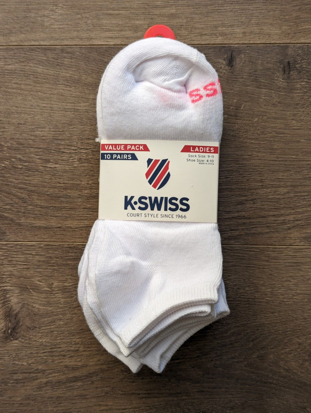 K-SWISS LADIES NO SHOW ANKLE SOCKS SIZE 4-10 WHITE 10 PAIR VALUE PACK