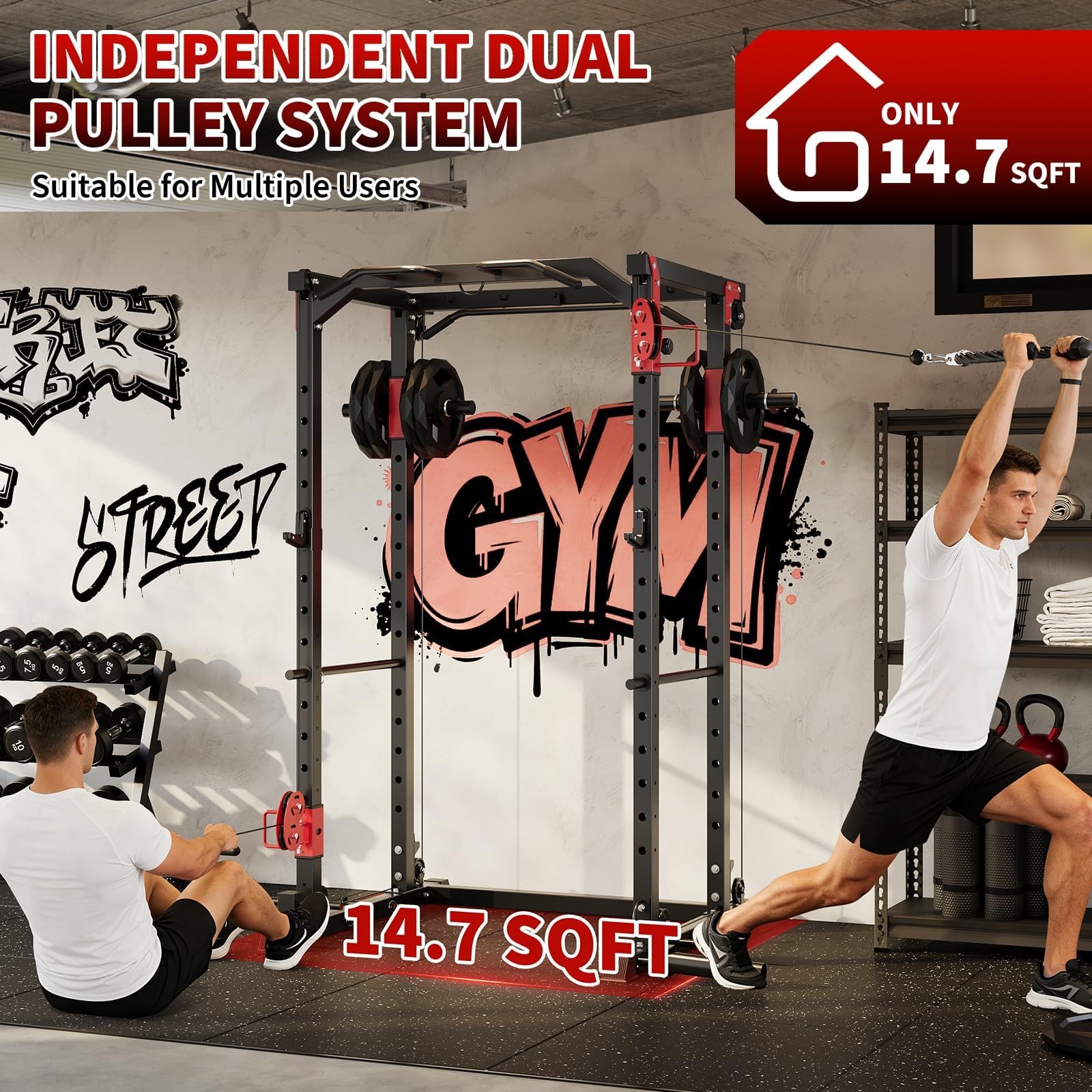 Power Cage Power Rack with LAT Pull Down & Cable Crossover Workout for Home Gym