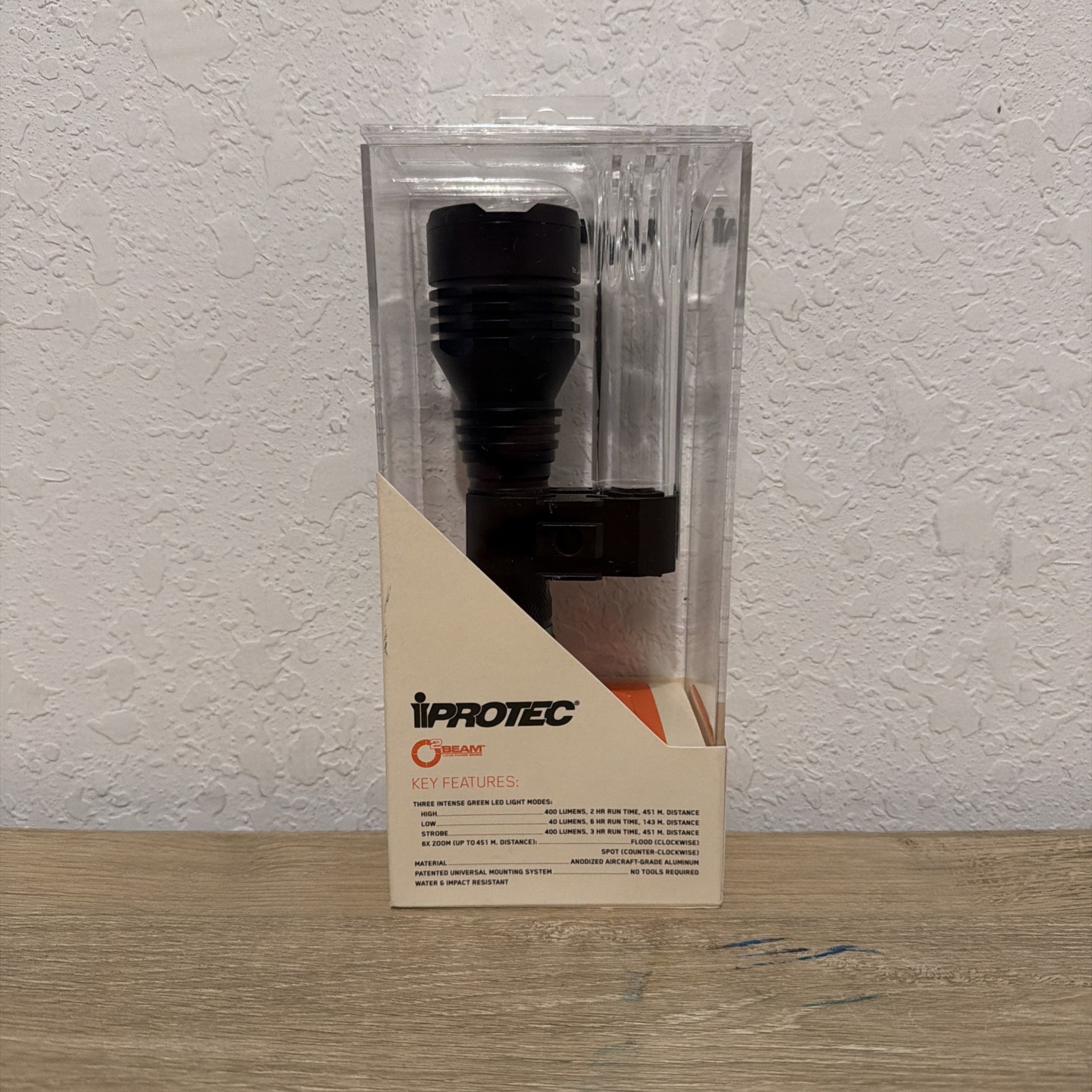 IPROTEC O2 Beam 400 Lumen LED Rechargeable Long Range Gun Light, Black, 6689