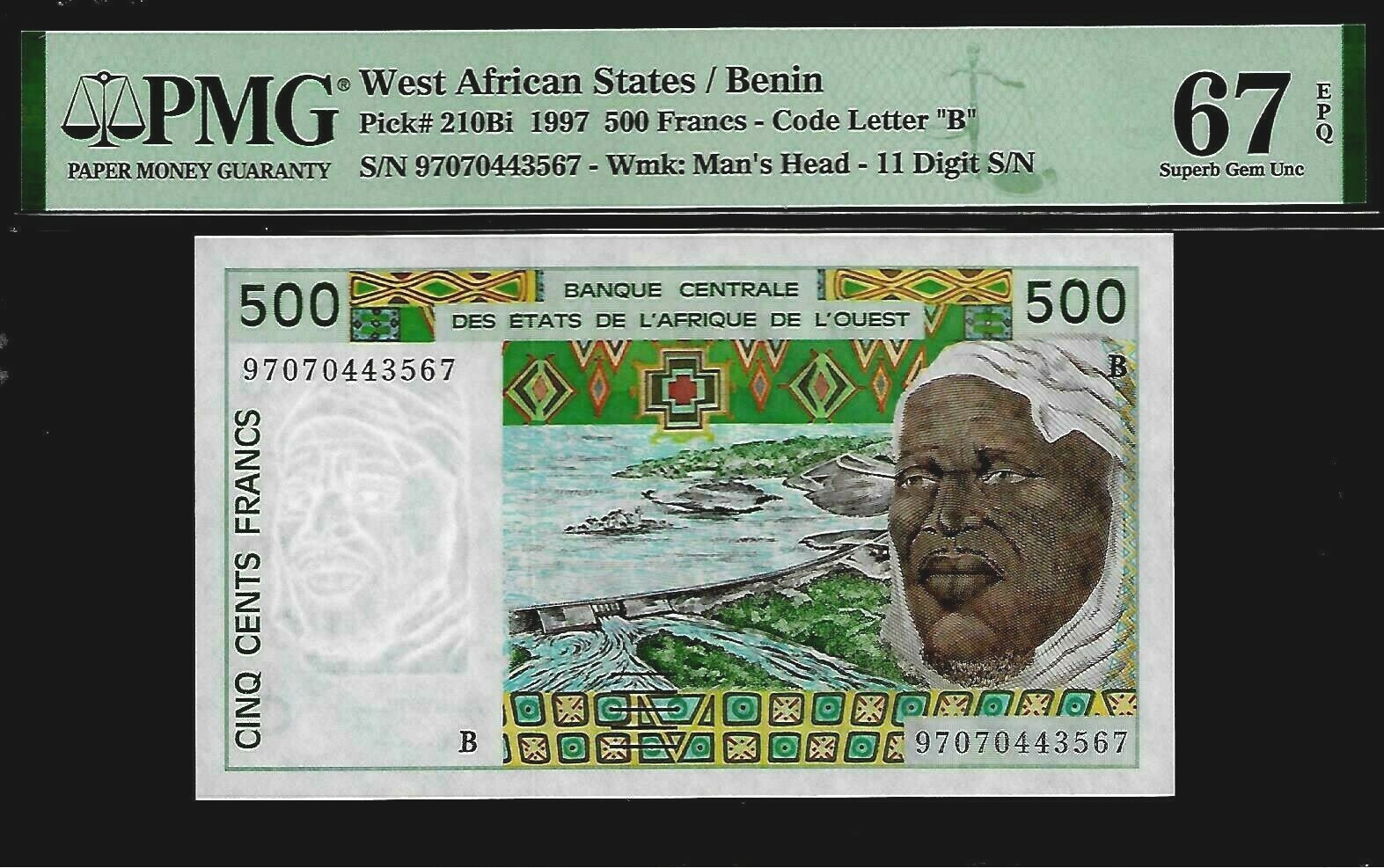 Benin West African States  500 Francs 1997 PMG 67 EPQ   PMG Population 2/0