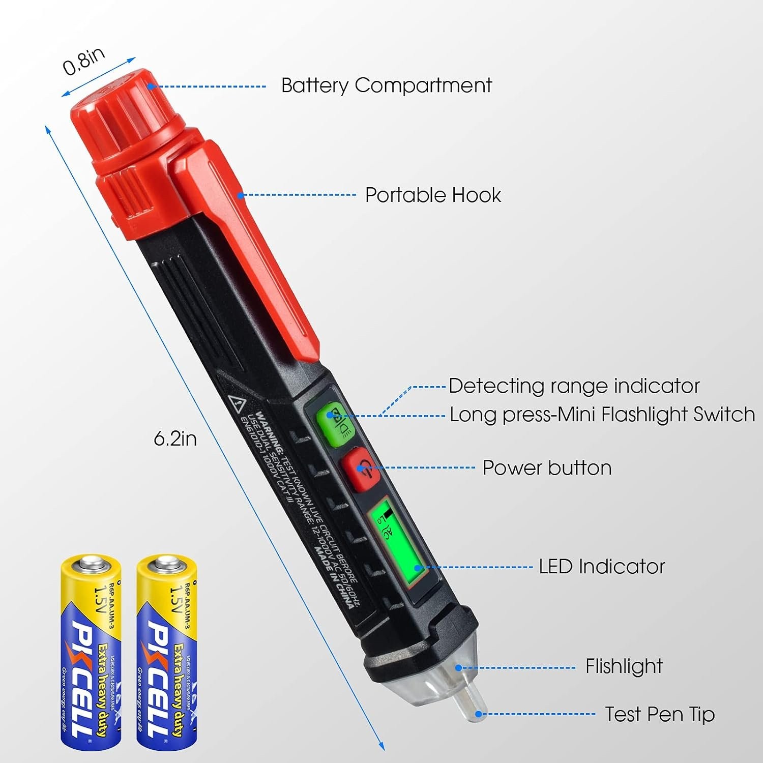 AC Voltage Tester with Smart Alerts and Built-In Flashlight for Easy Detection