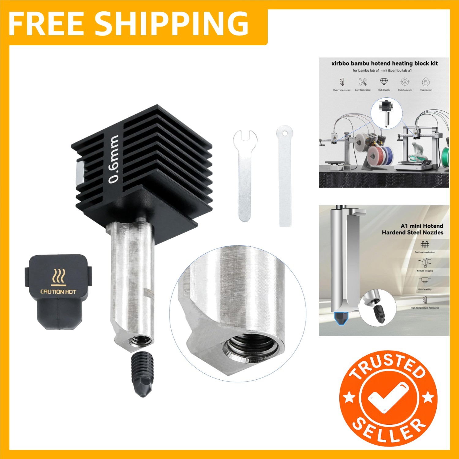 3D Printer Hotend for Bambu Lab A1 Mini 0.6mm a1 Extrusion Head, Removable Ha...