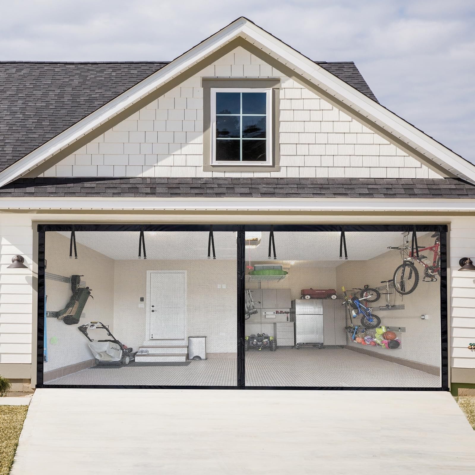 Garage Door Screen for 2 Car 16 x 7 ft, Magnetic Closure Garage Screen Hands ...