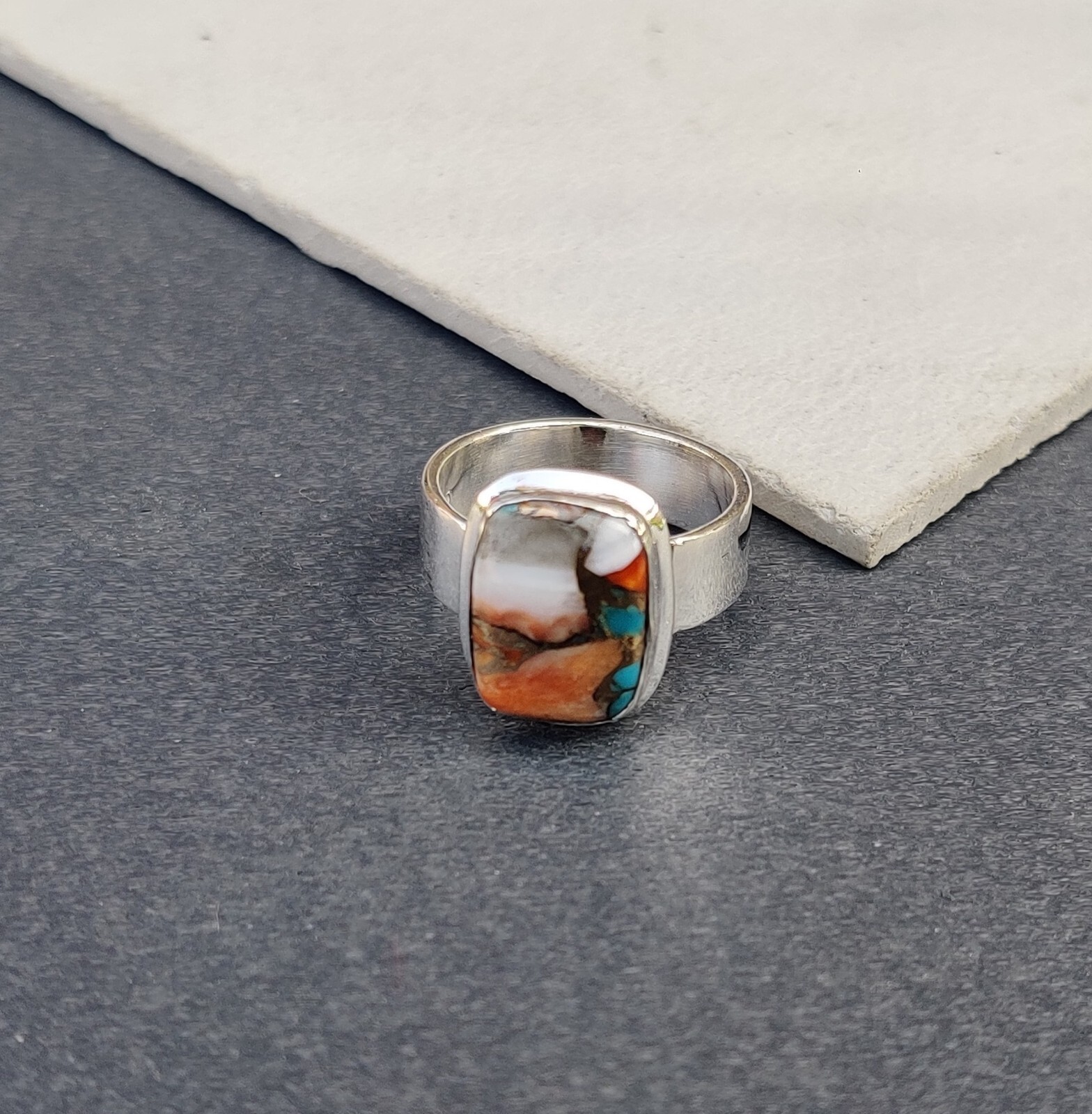 Oyster Copper Turquoise Gemstone Ring 925 Sterling Silver Handmade Gift Ring