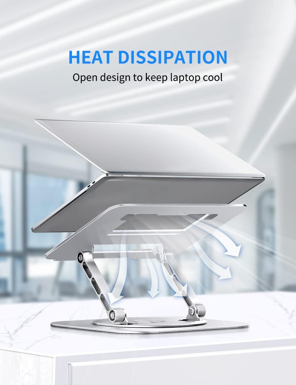 Adjustable Computer Stand with 360 Degree Swivel Base, Silver