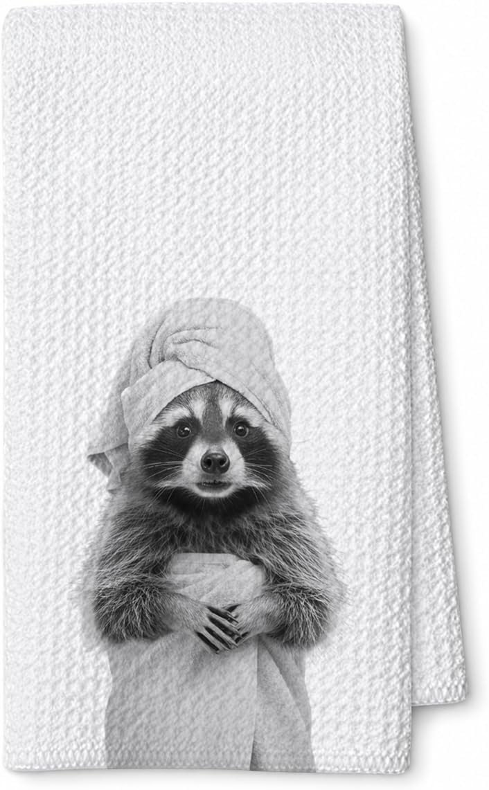 Cute Raccoon Kitchen Towels 1 PCS, Funny Raccoon Hand Towels for Bathroom,