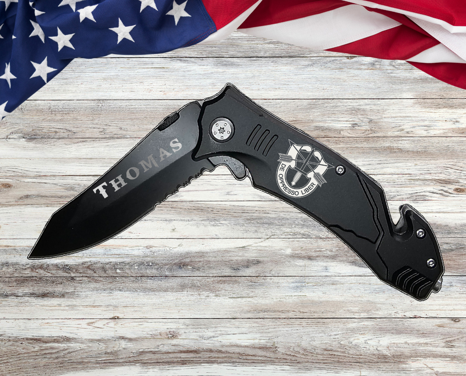 US Army Special Forces Utility Pocket Knife De Oppresso Liber Engraved Gift