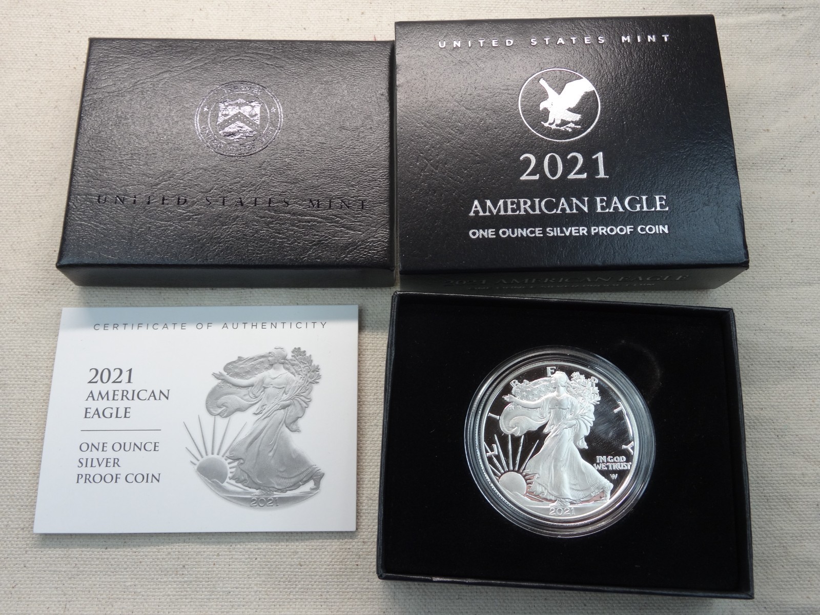 2021-S American Silver Eagle Proof Type 2 Dollar $1 Box COA US Mint 21EMN OGP