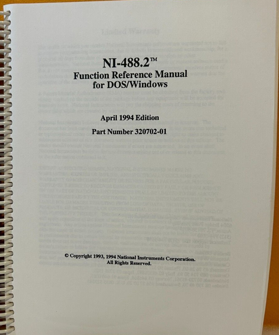 National Instruments 320702-01 1994 NI-488.2 Function Reference Manual.
