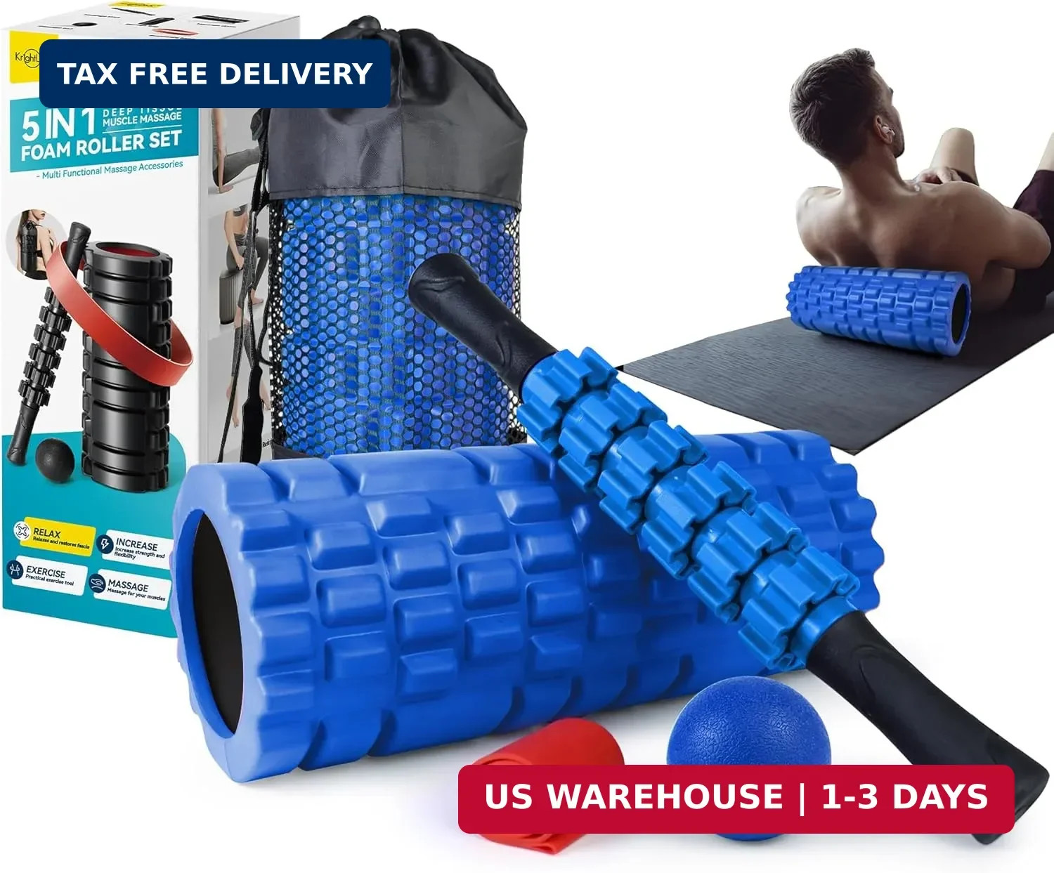 5 in 1 Foam Roller Set for Deep Tissue Muscle Massage, High Density Trigger Poin