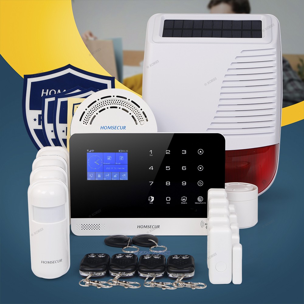 HOMSECUR Wireless WIFI 4G Burglar Alarm System+Wireless Solar Red Flash Siren