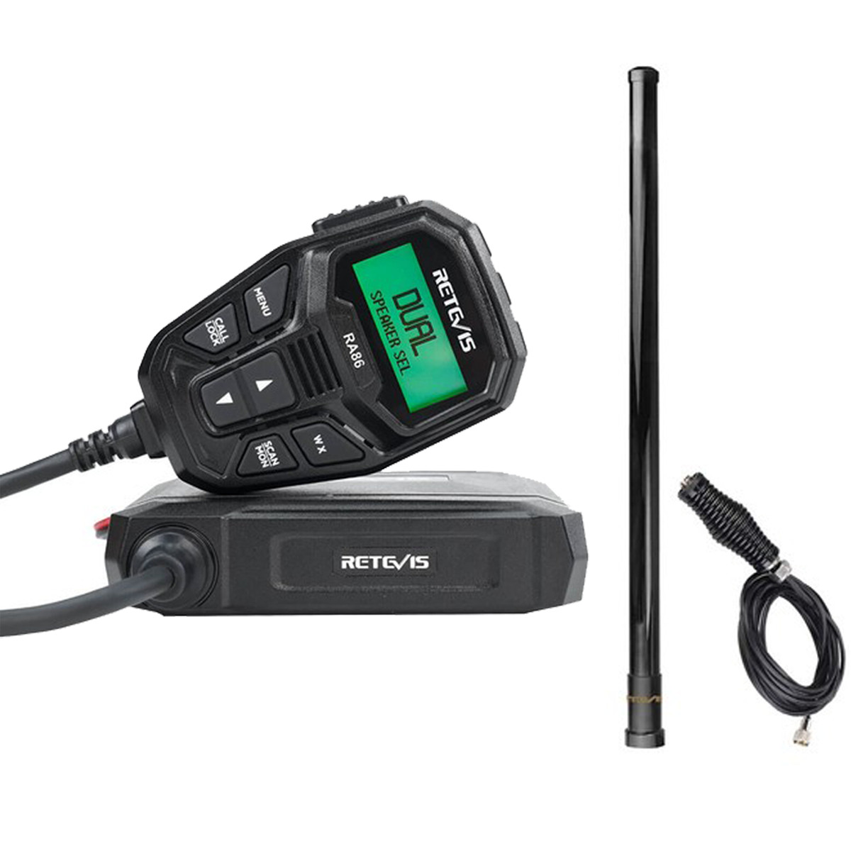 Retevis RA86 GMRS Transceiver Mobile Radio Car Radio NOAA + Fiberglass Antenna
