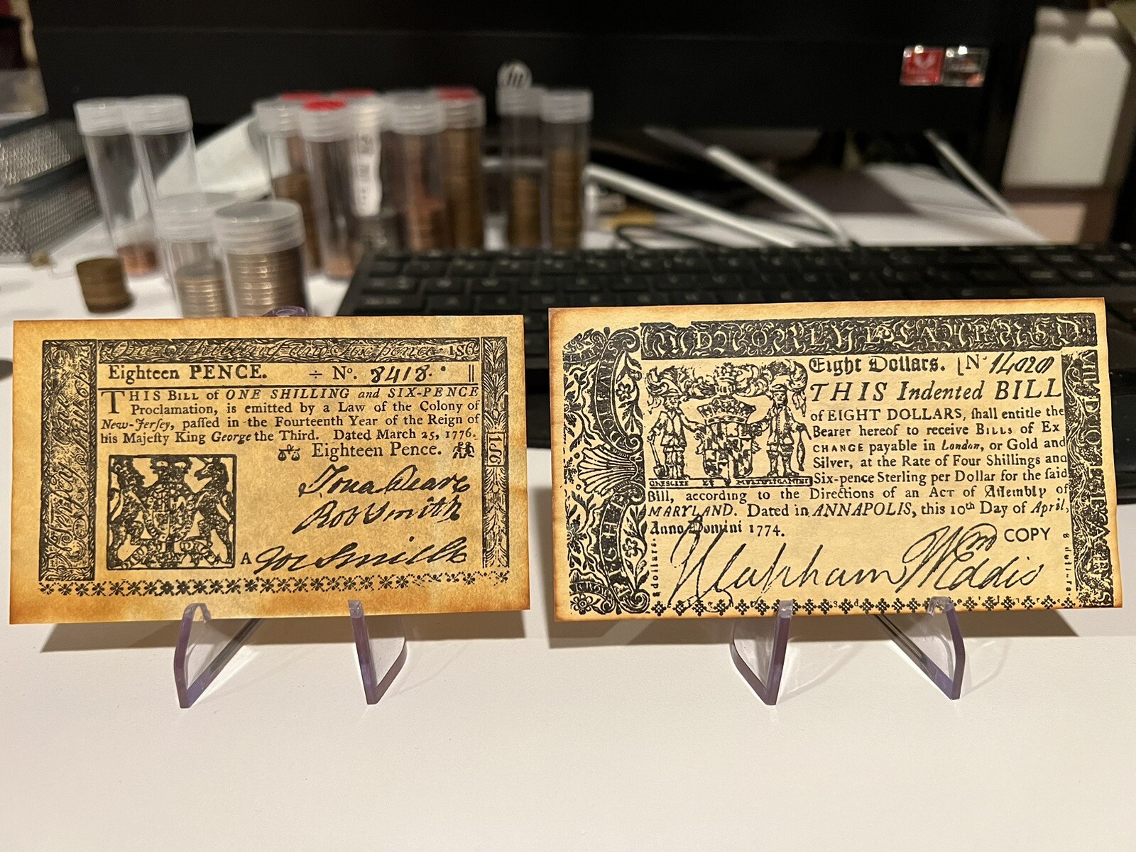 COLONIAL AND REVOLUTIONARY CURRENCY REPLICAS BOTH SETS A AND B