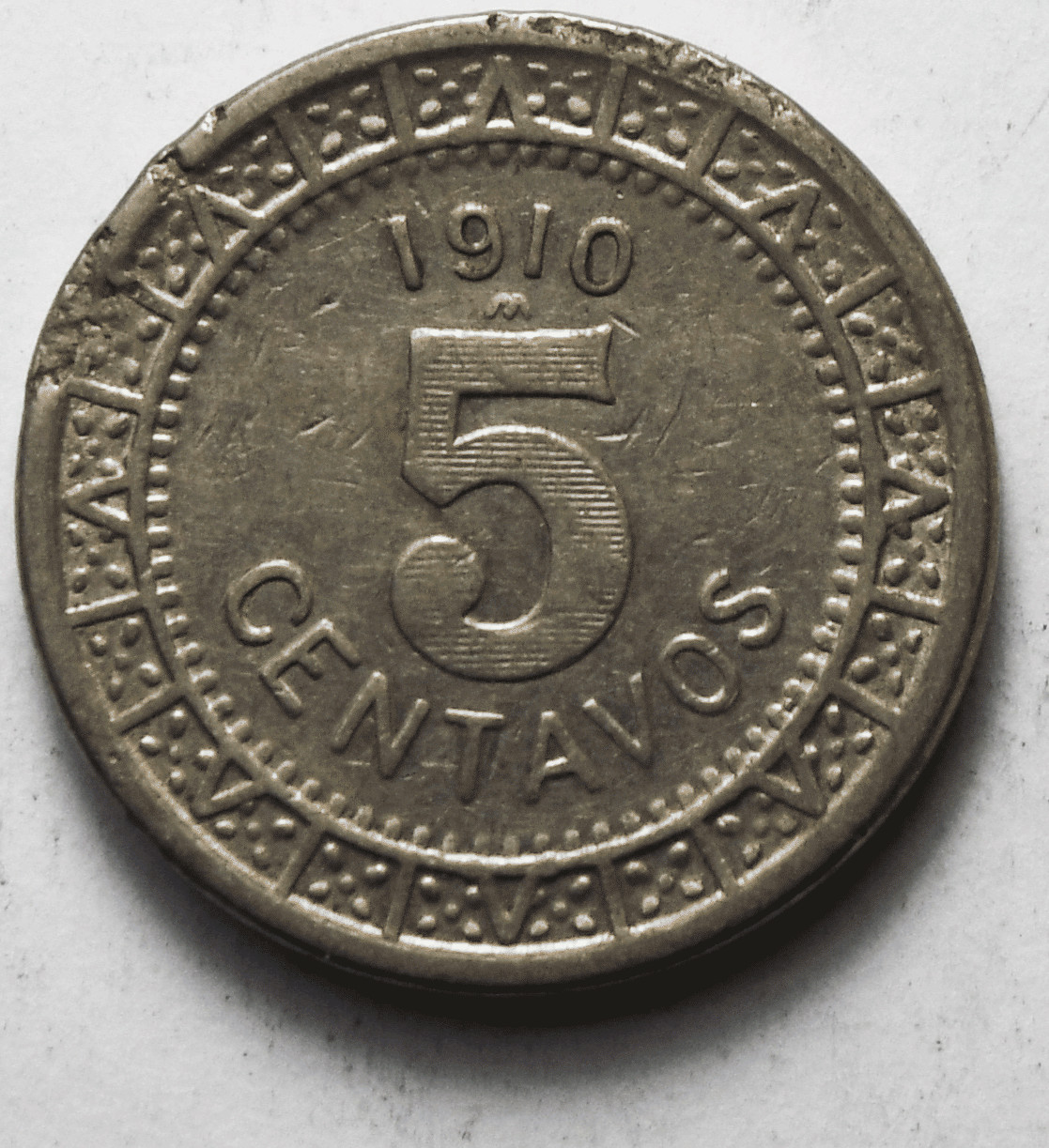 1910 Mexico Estados Unidos Mexicanos Five 5 Centavos KM# 421